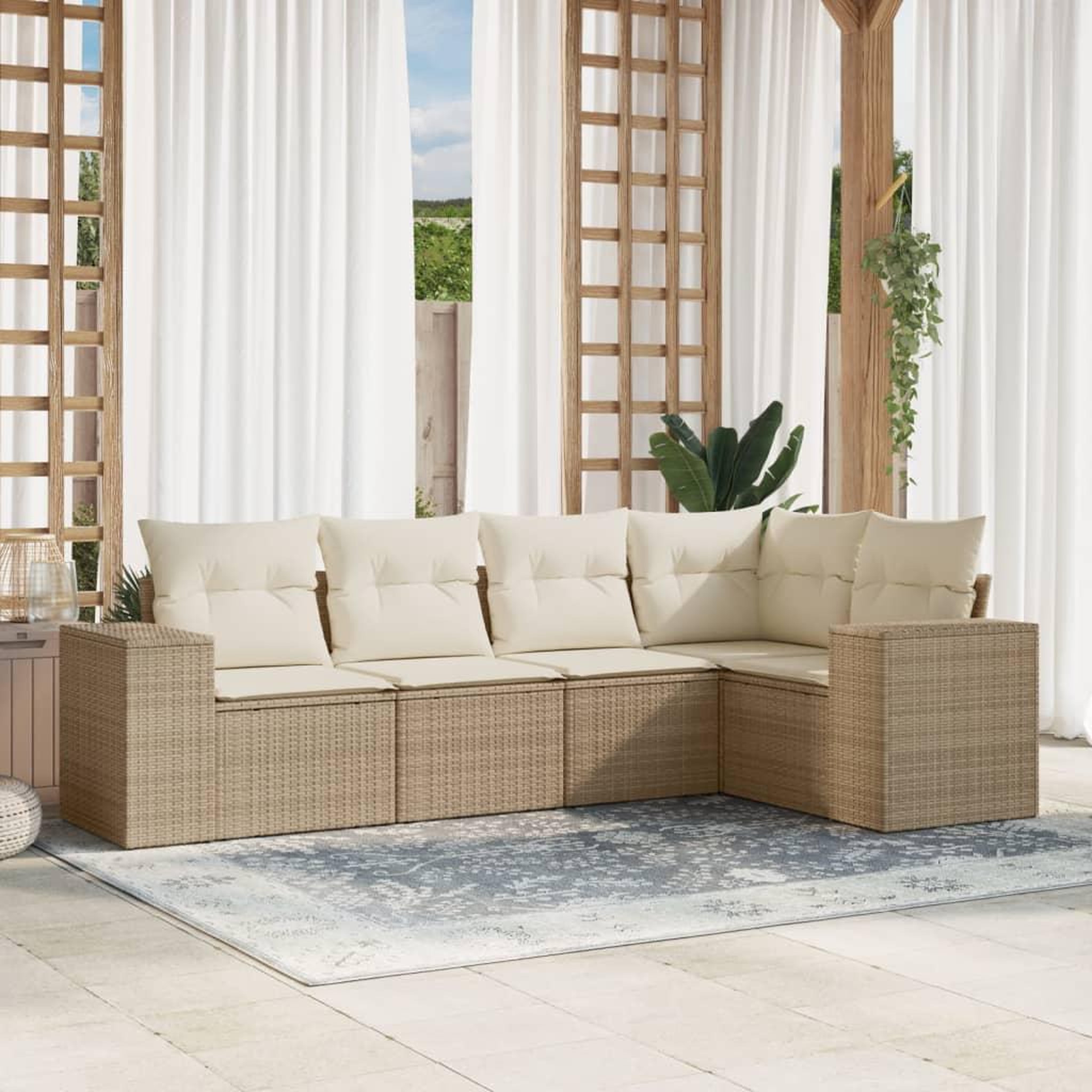 VIDAXL Salon de jardin avec coussins 5 pcs beige resine tressee