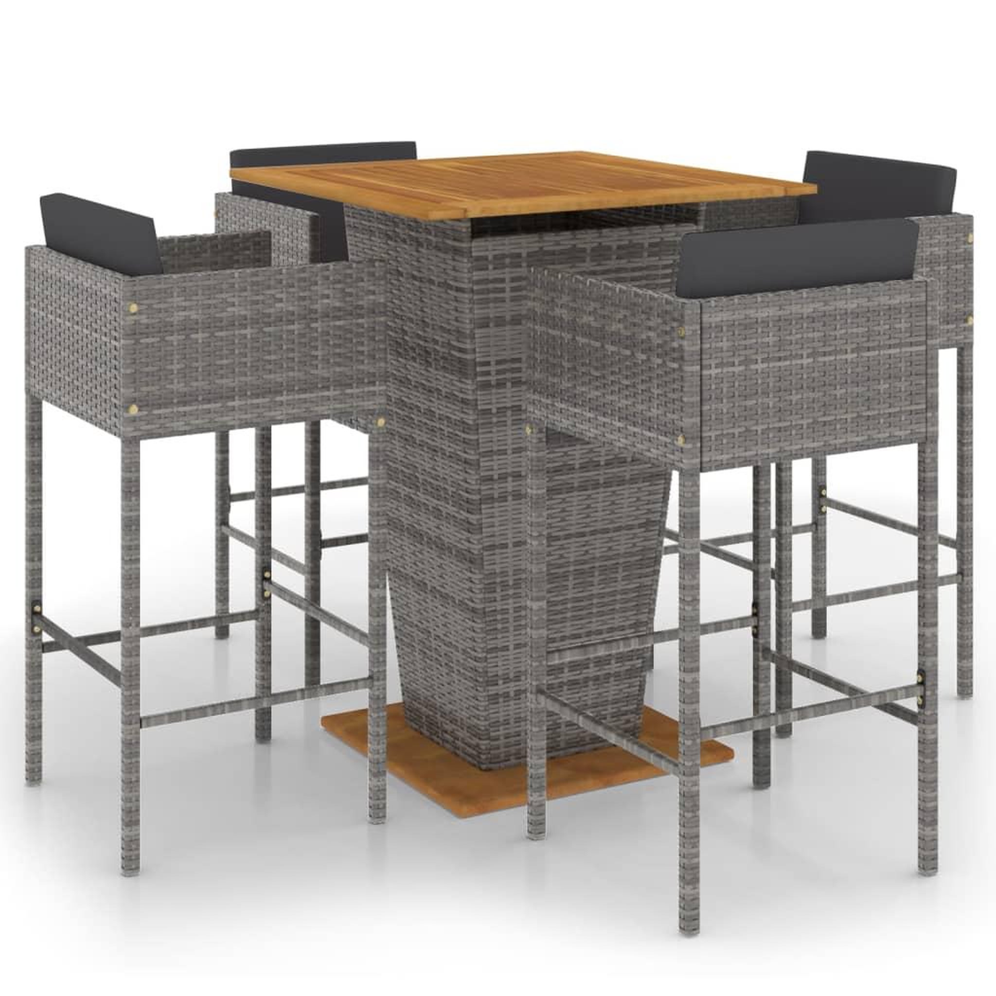 Voir la diapositive 2 : VIDAXL Ensemble de bar de jardin 5 pcs et coussins Resine tressee Gris