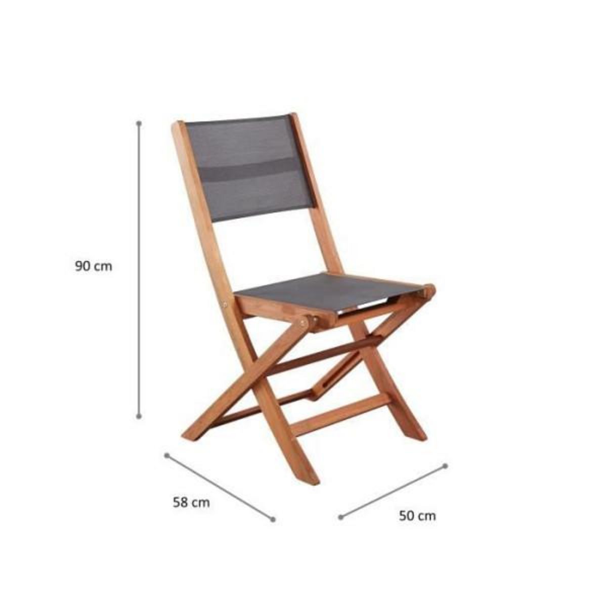 MARKET24 Lot de 2 chaises de jardin en bois d'acacia FSC et assise textilene - 50 x 57 x 90 cm - Gris