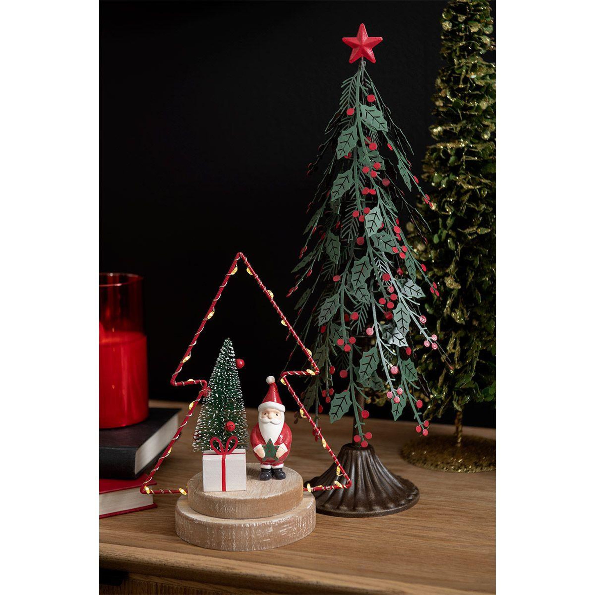 Voir la diapositive 2 : J-LINE Sapin de Noël à Poser  Feuilles  40cm Vert & Rouge