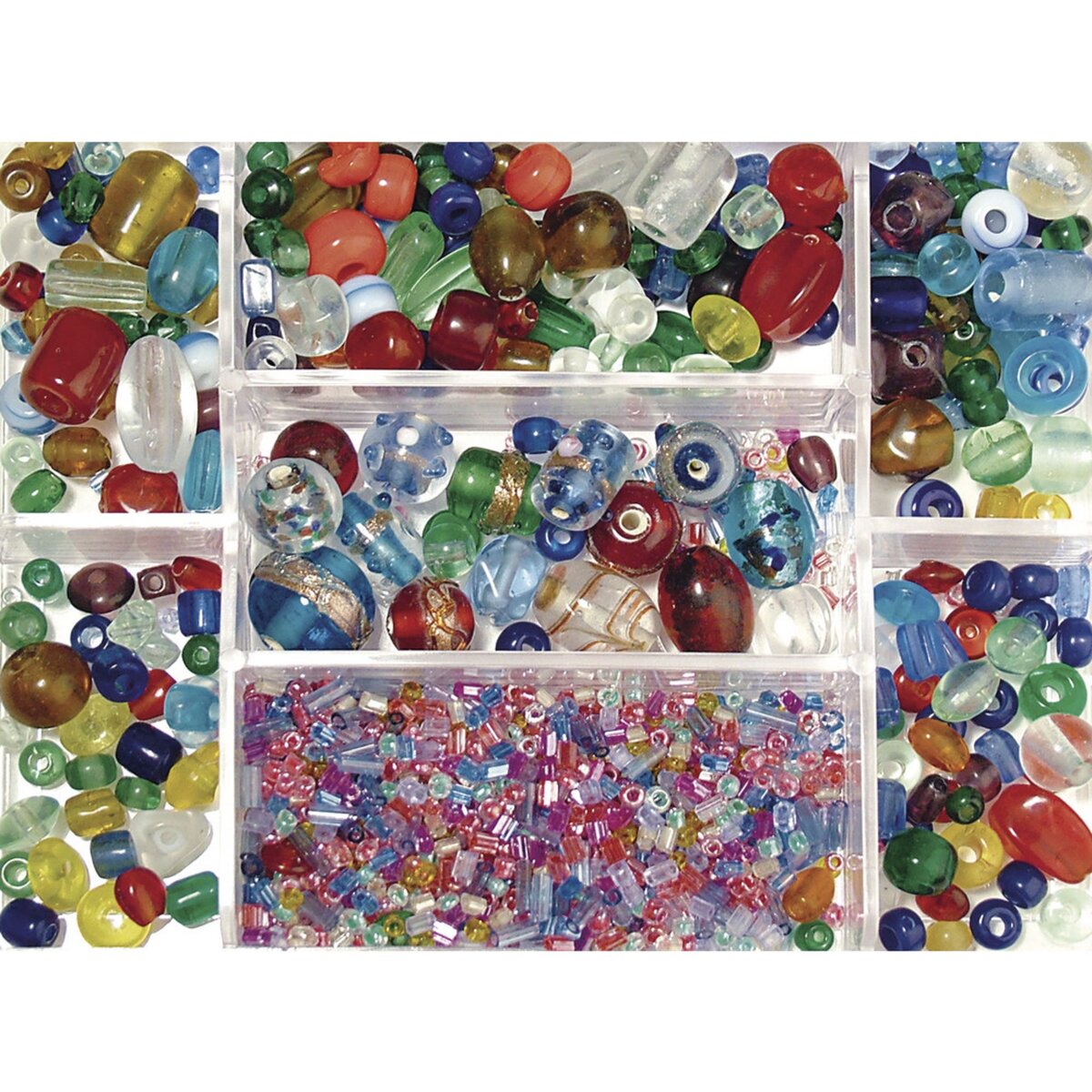 Rayher Boîte perles en verre, Colore, Mélange couleurs+tailles, Boite 115g