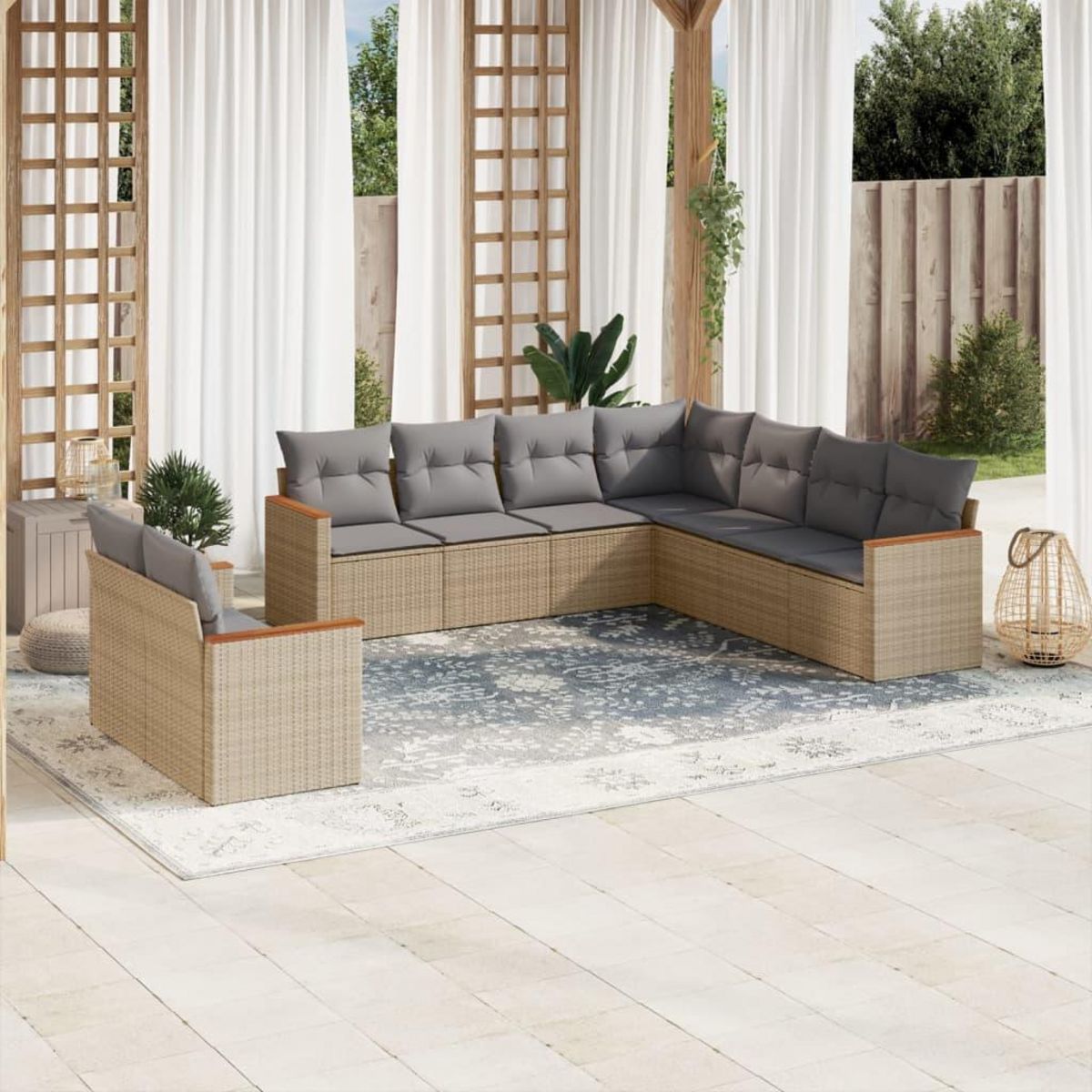 VIDAXL Salon de jardin avec coussins 9pcs melange beige resine tressee