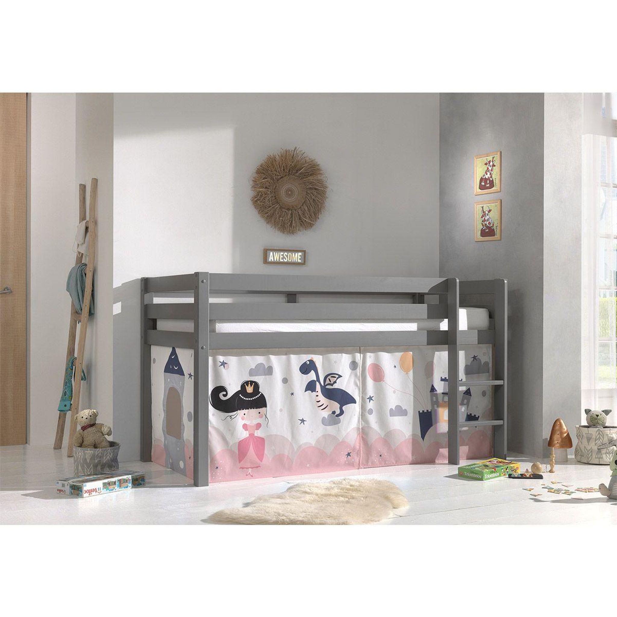Voir la diapositive 2 : Paris Prix Lit enfant surélevé  pino princesse sophie  90x200cm gris