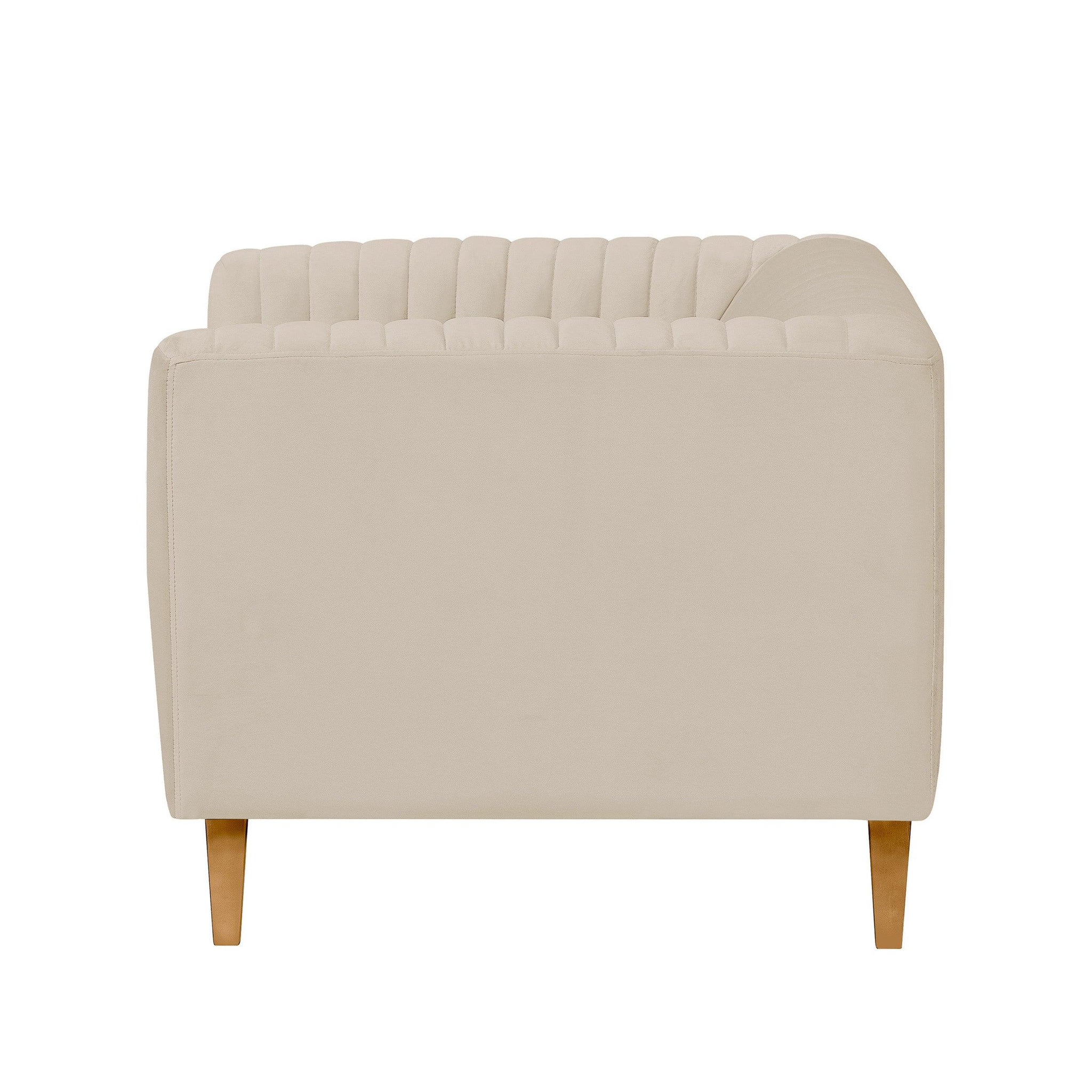 Voir la diapositive 5 : MAISON PAVANE Fauteuil en velours beige et pieds en métal doré-gatsby