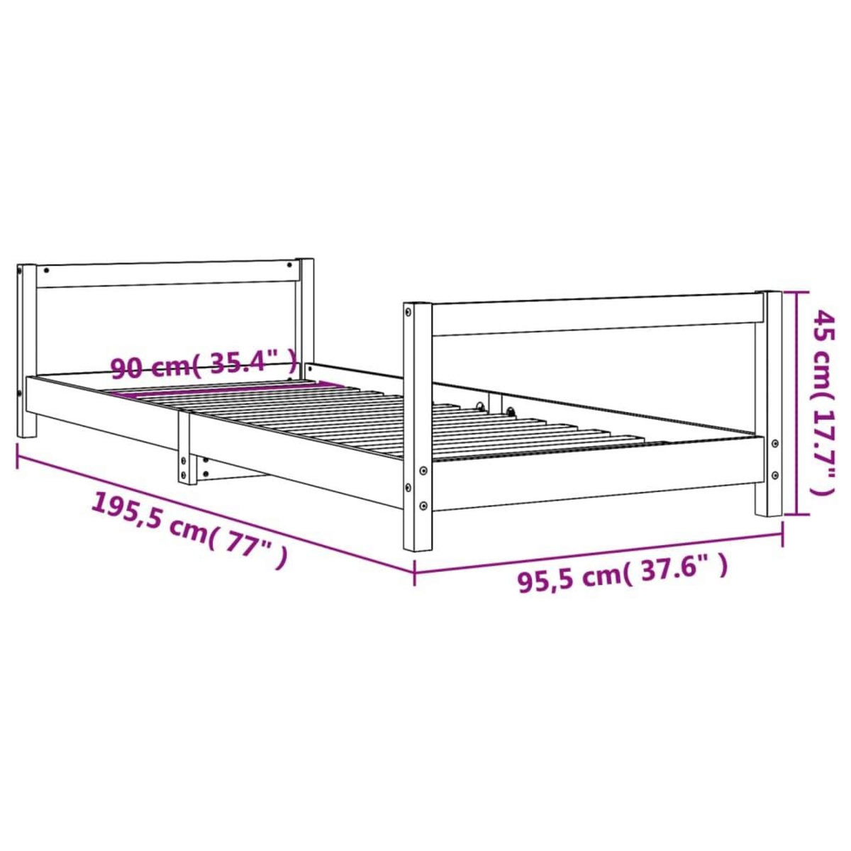 VIDAXL Cadre de lit pour enfants noir 90x190 cm bois de pin massif