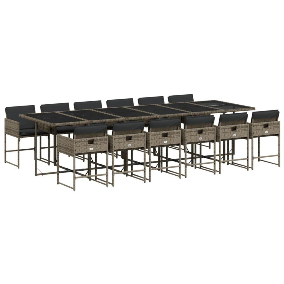 VIDAXL Ensemble a manger de jardin coussins 13 pcs gris resine tressee