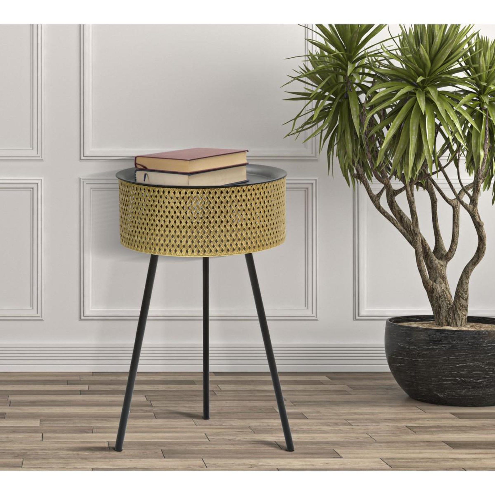 Voir la diapositive 5 : Paris Prix Table d'appoint avec rangement  glovy  65cm or & noir