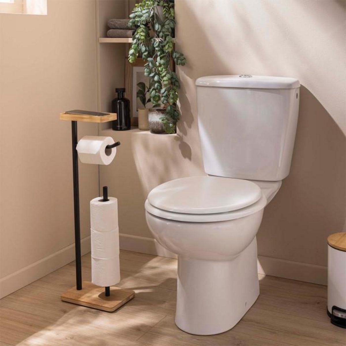 Paris Prix Dérouleur Papier WC en Bambou  Filano  65cm Noir & Naturel