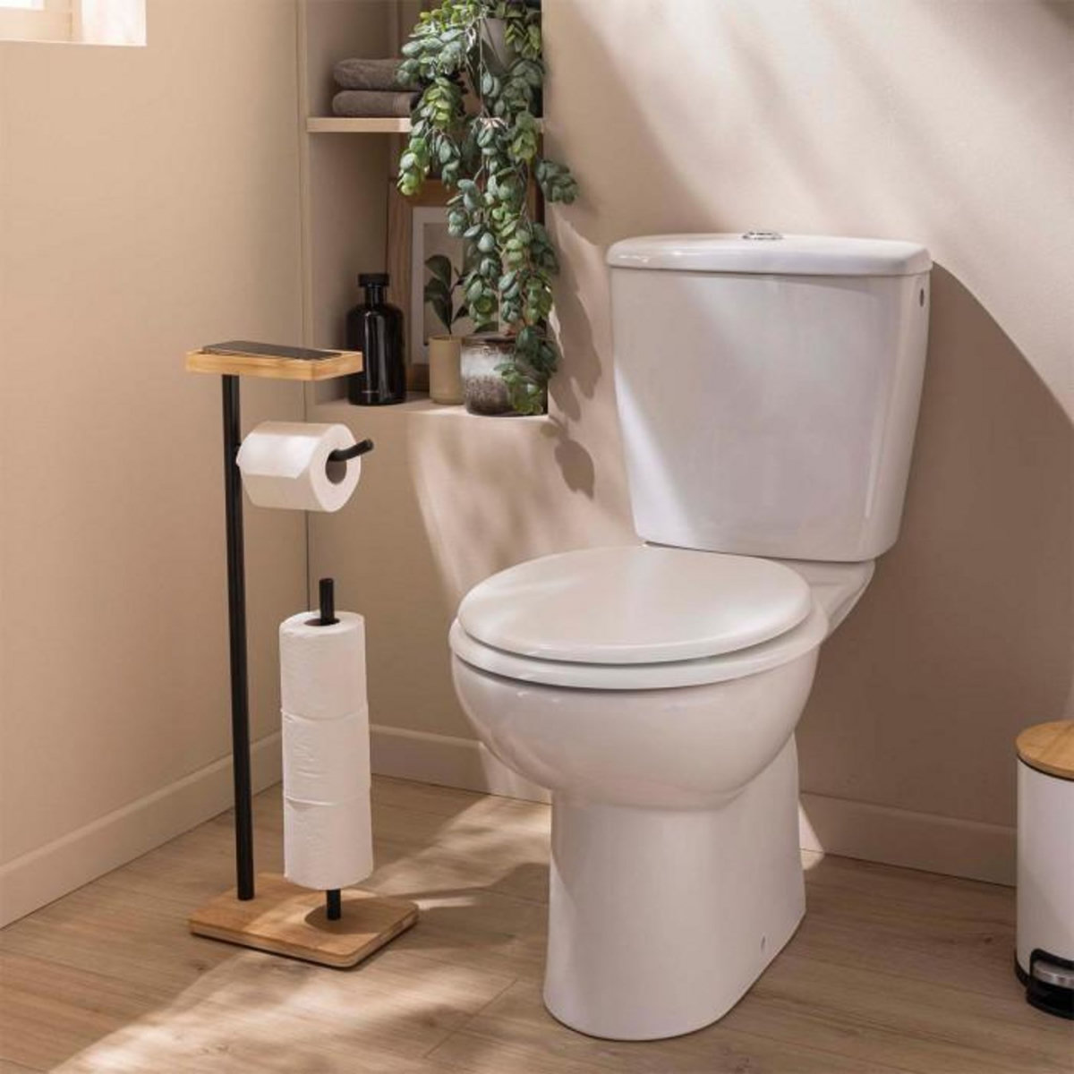 Paris Prix Dérouleur Papier WC en Bambou  Filano  65cm Noir & Naturel