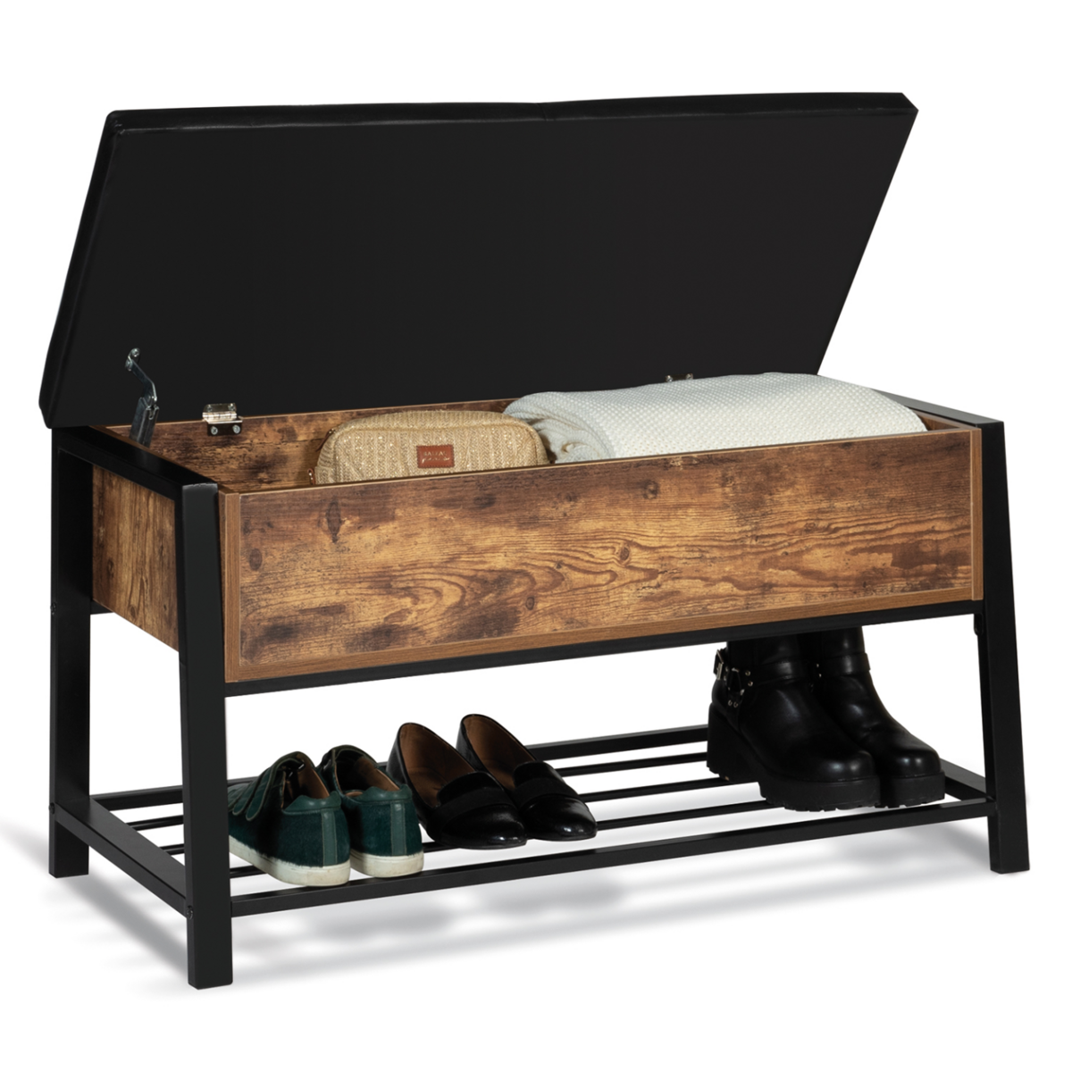 ID MARKET Banc coffre d'entrée chaussures NINO design industriel