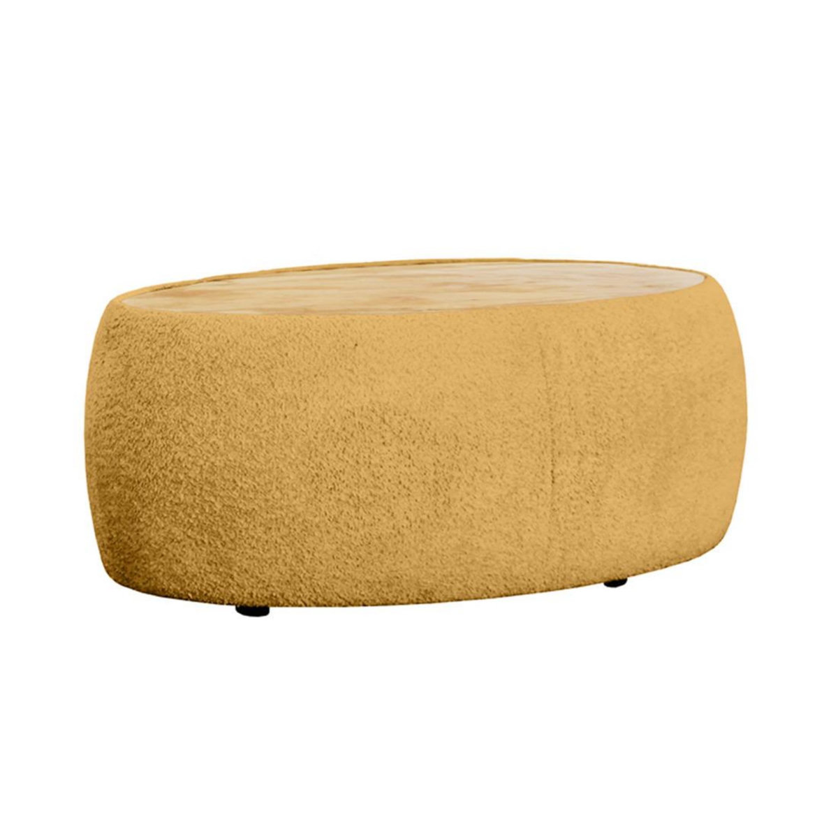 BEST MOBILIER Mahina - table basse ovale - en tissu bouclette et plateau effet bois - 114 cm