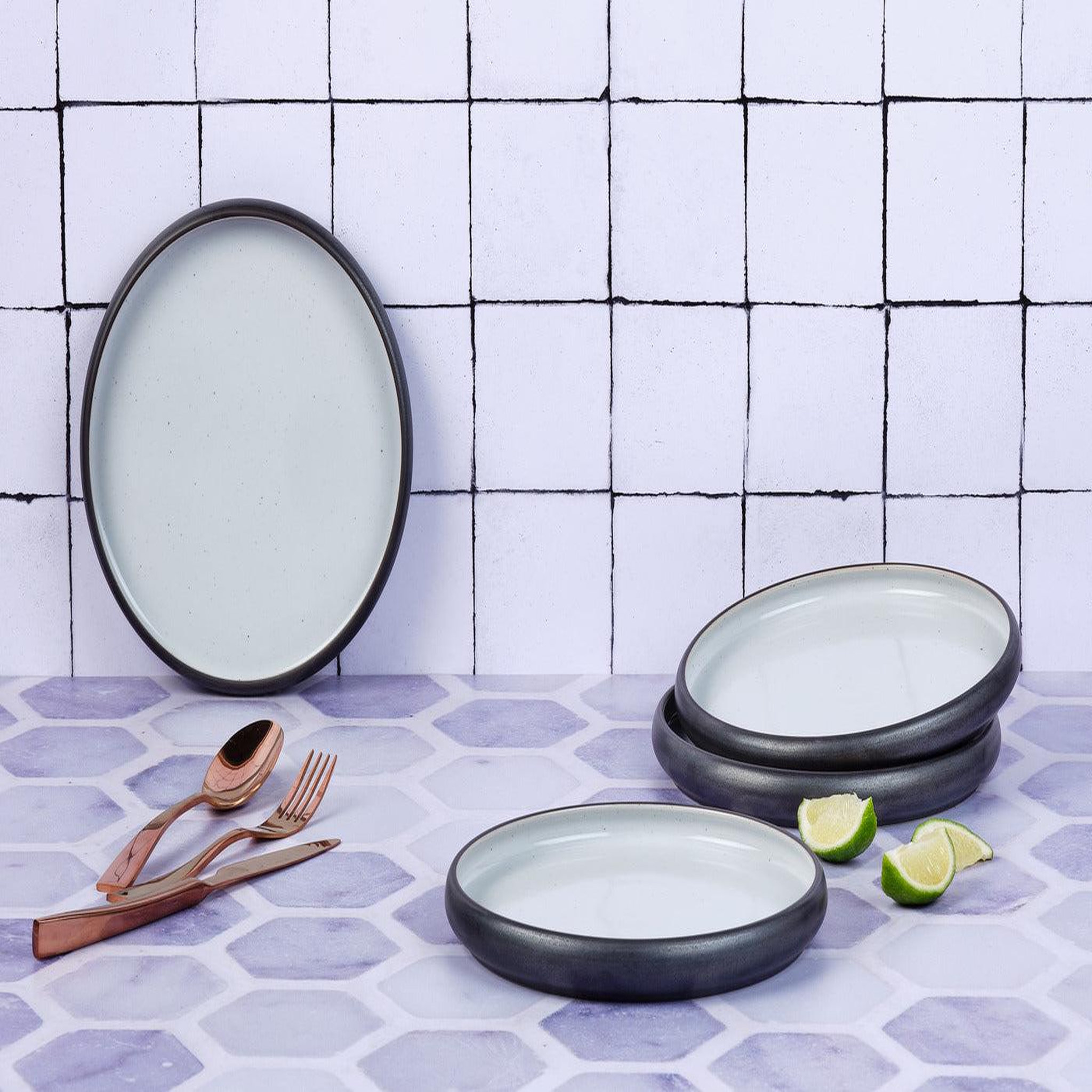 Voir la diapositive 2 : BJORN Assiette gourmet ø21,5cm - 4 pièces - onyx