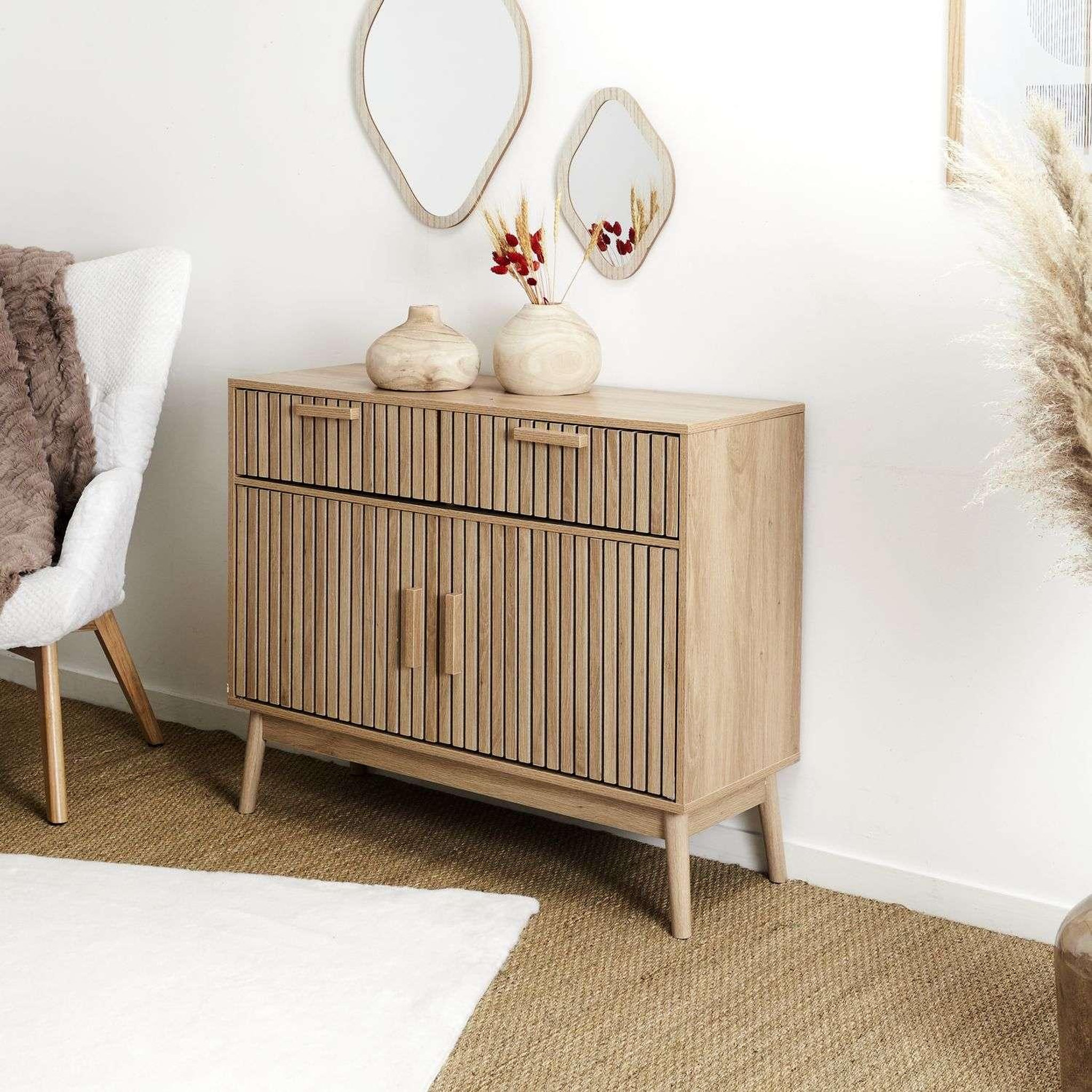 Voir la diapositive 5 : The Home Deco Factory Buffet 2 tiroirs et 2 portes Saulk en bois - Marron