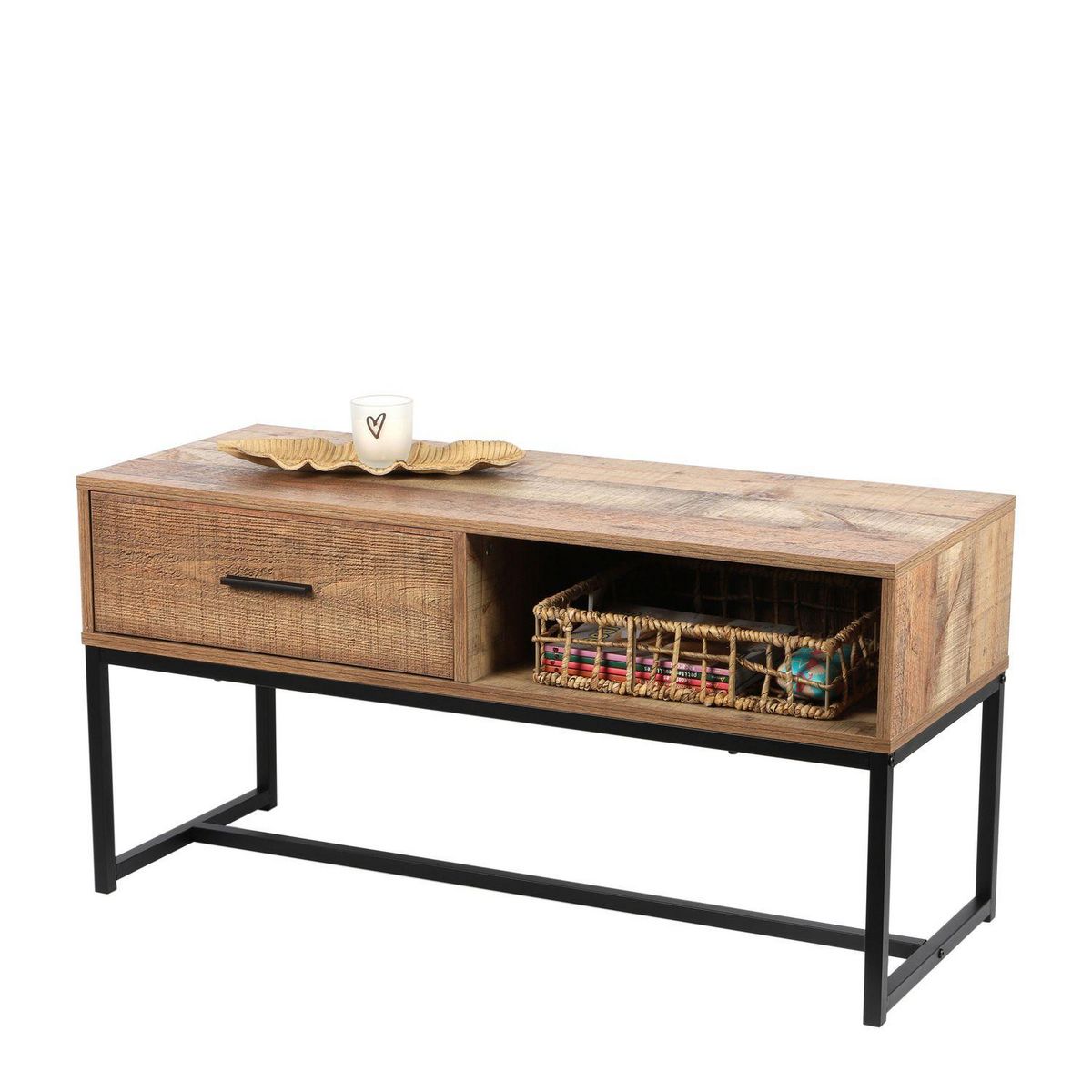 TOILINUX Table basse Riverside - 1 tiroir - Largeur 100 cm - Métal et Bois