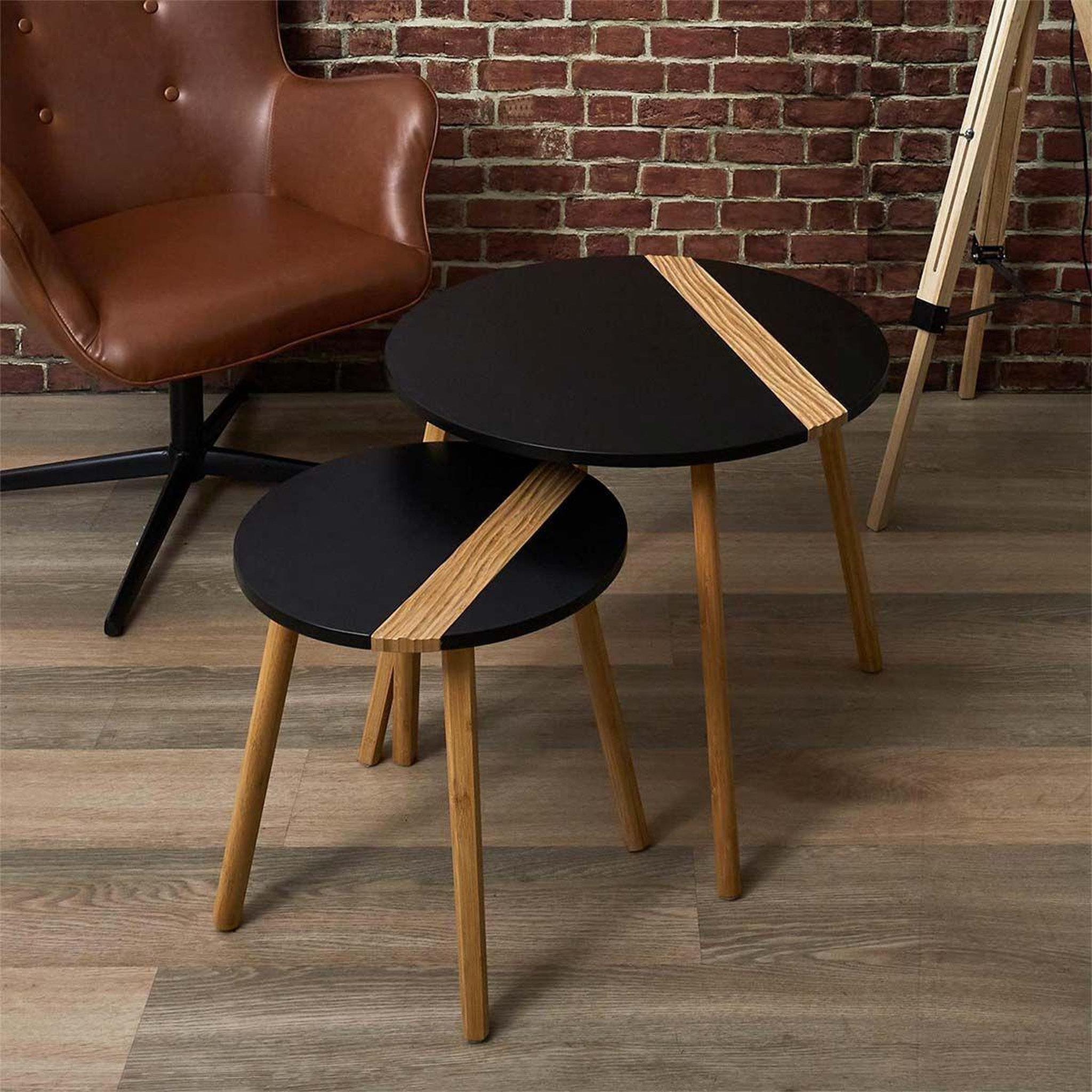 Voir la diapositive 5 : The Home Deco Factory Lot de 2 tables gigognes  relief bicolore  60cm noir
