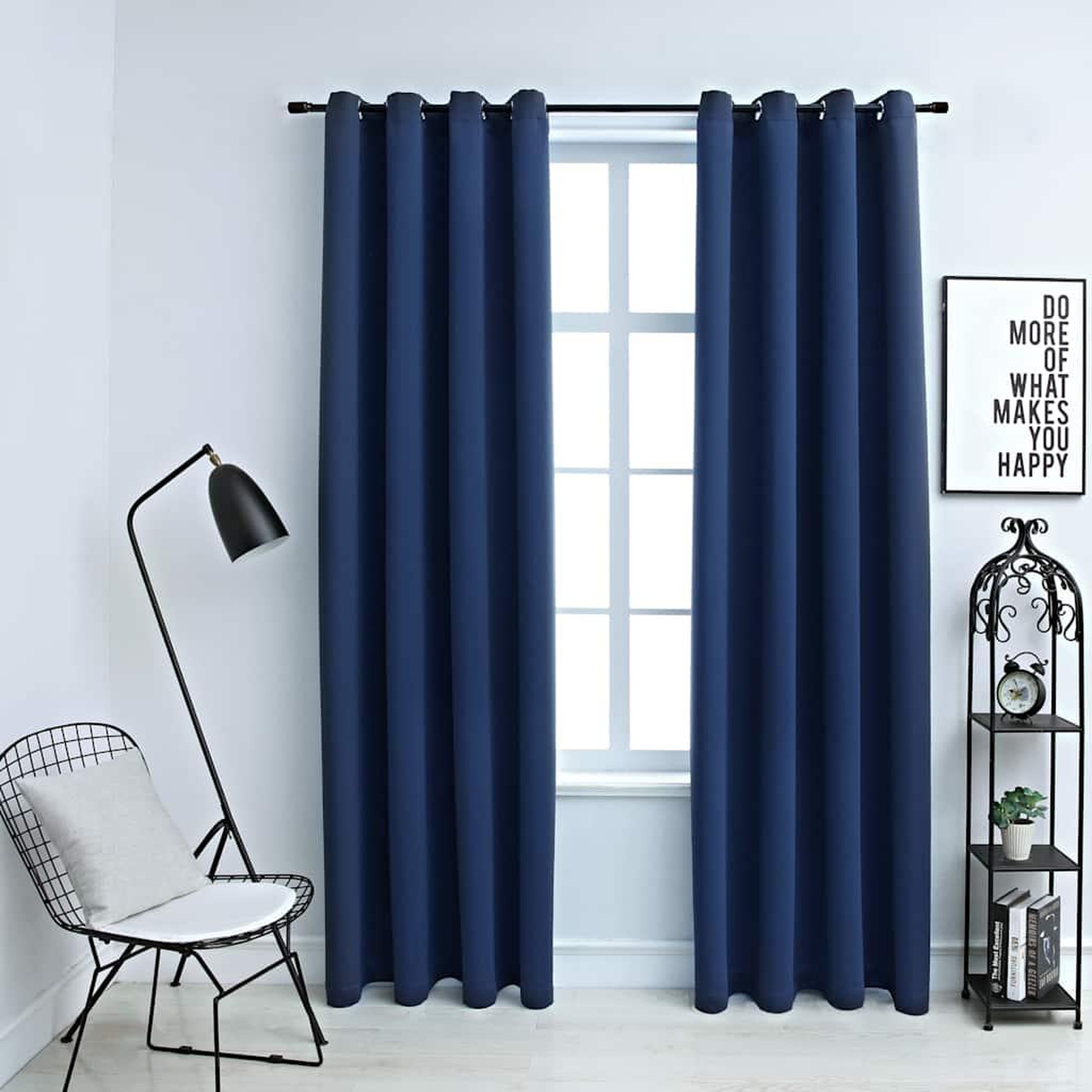 VIDAXL Rideaux occultants avec anneaux en metal 2 pcs Bleu 140x175 cm