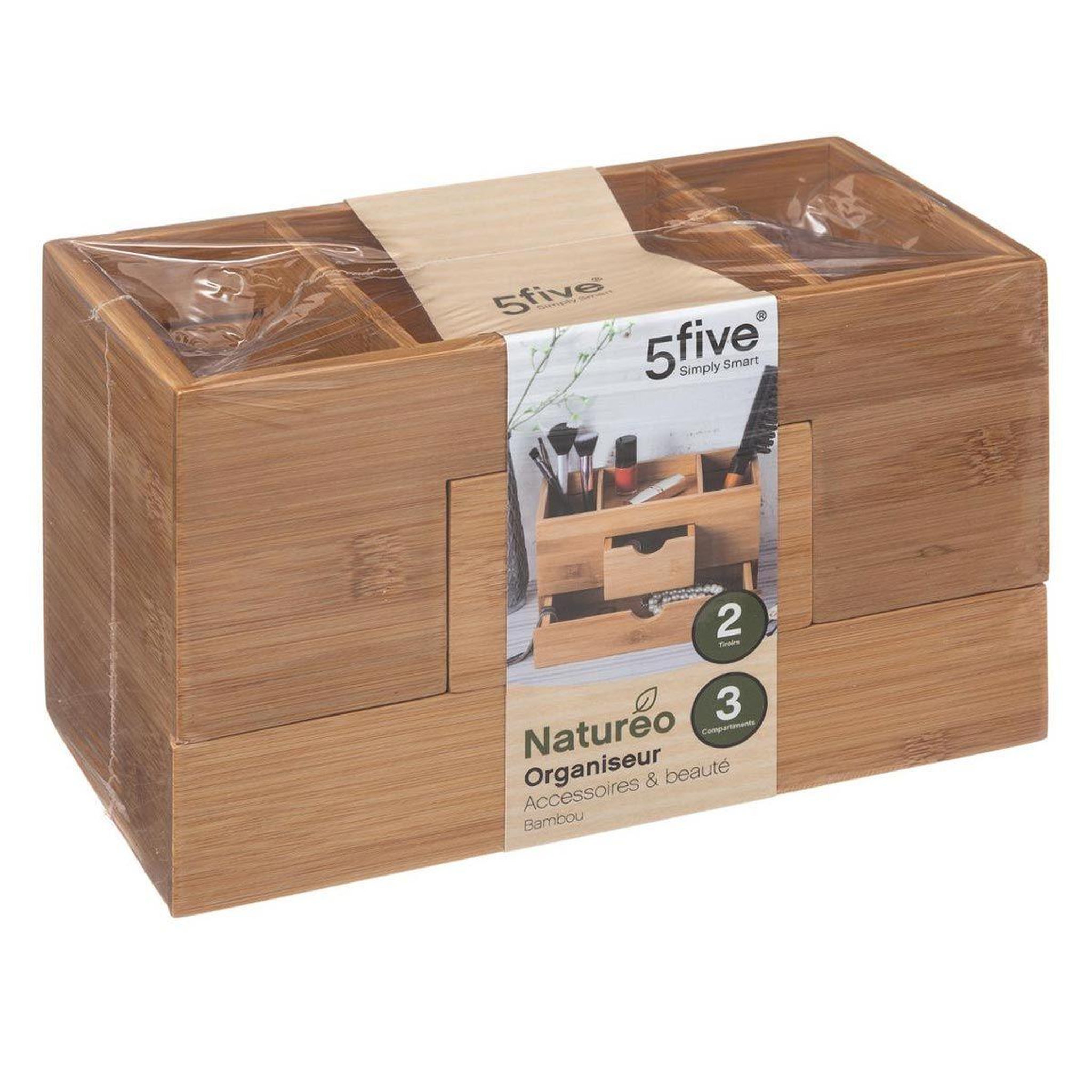 Voir la diapositive 4 : FIVE Organiseur 2 tiroirs  natureo  24cm naturel