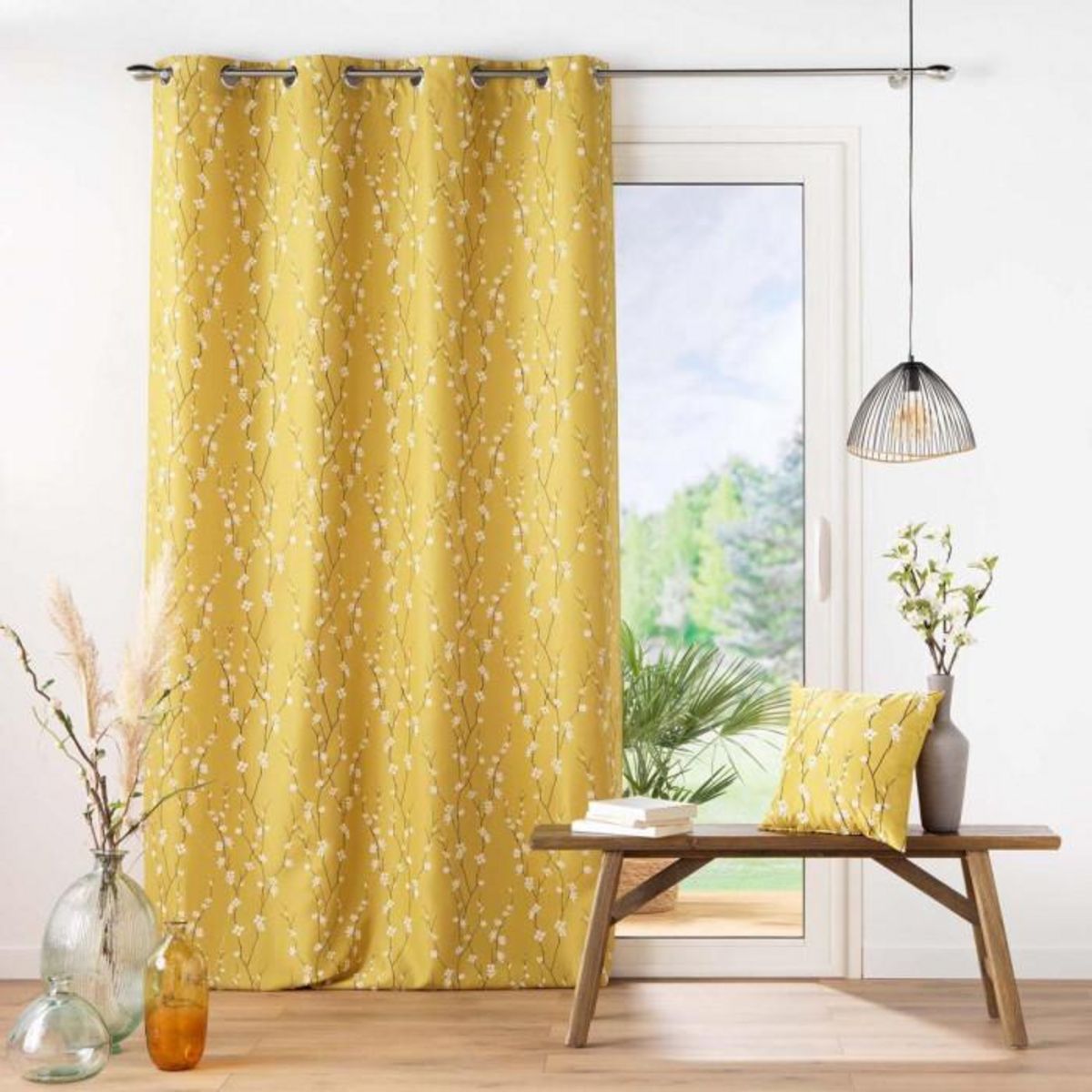 Paris Prix Rideau à Œillets Imprimé  Sakura  140x260cm Jaune