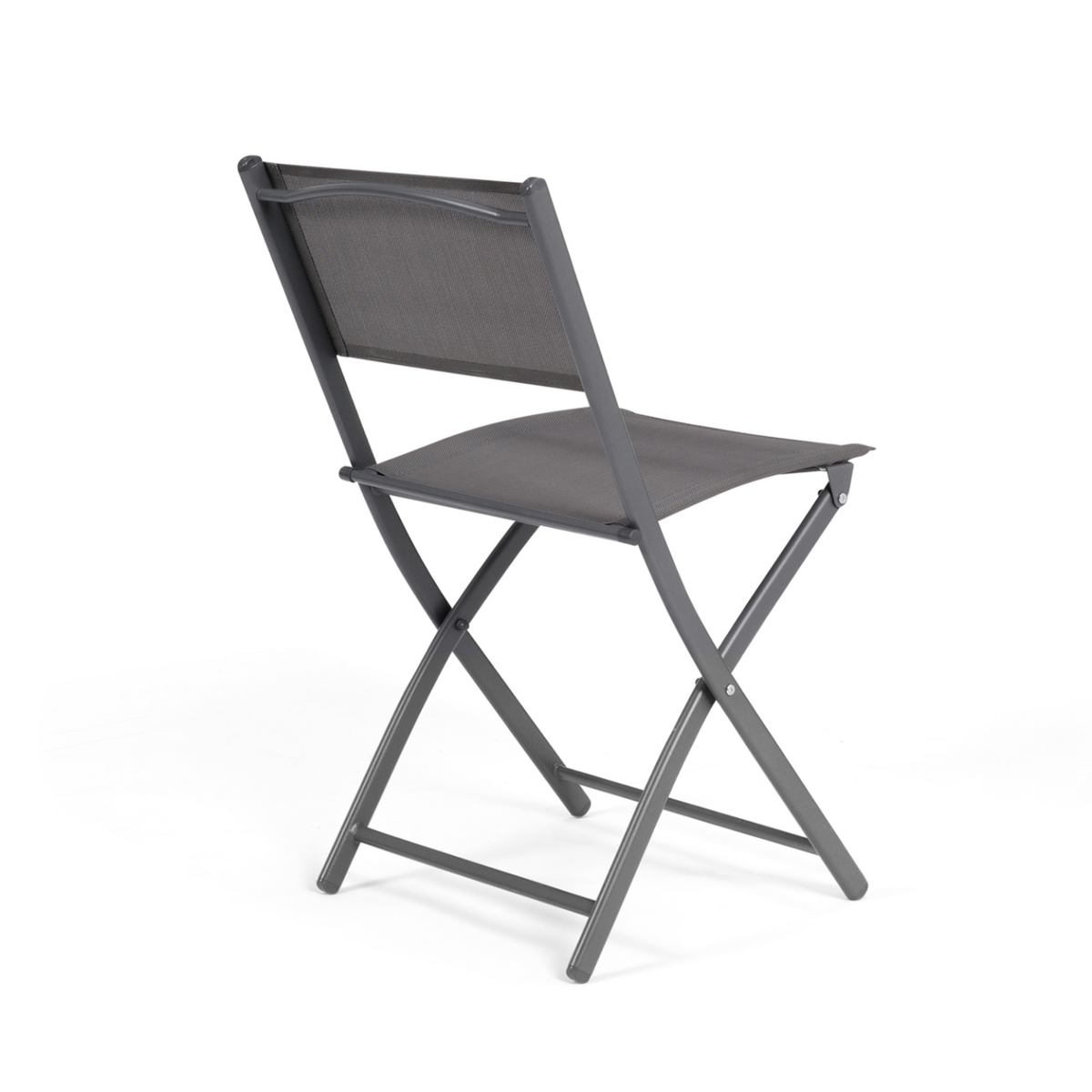 ID MARKET Lot de 4 chaises de jardin pliantes BASTIA métal et textilène gris anthracite