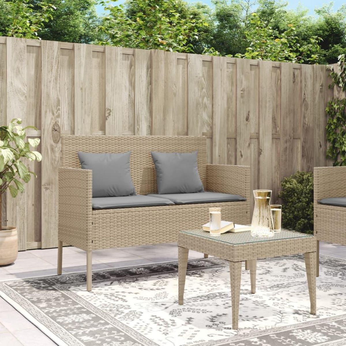 VIDAXL Banc de jardin avec coussins beige resine tressee