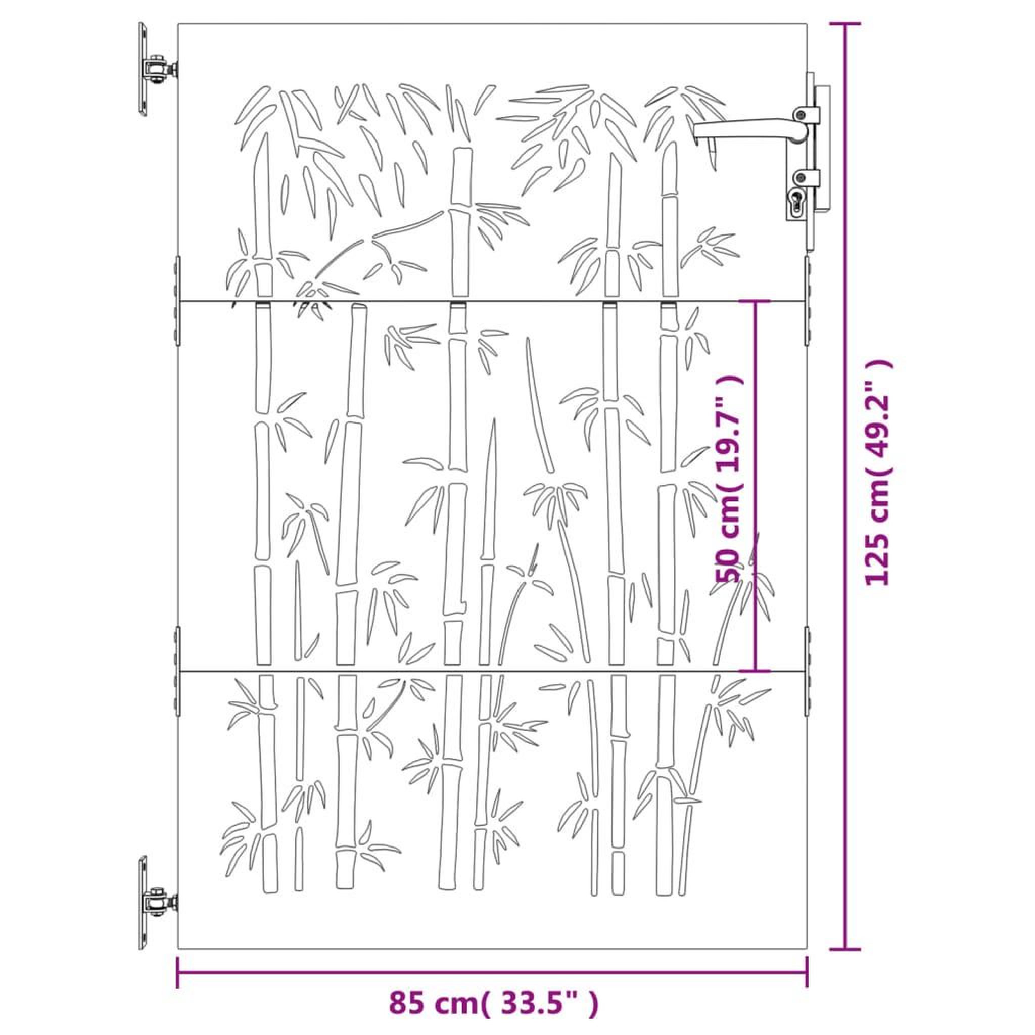 Voir la diapositive 6 : VIDAXL Portail de jardin 85x125 cm acier corten design de bambou