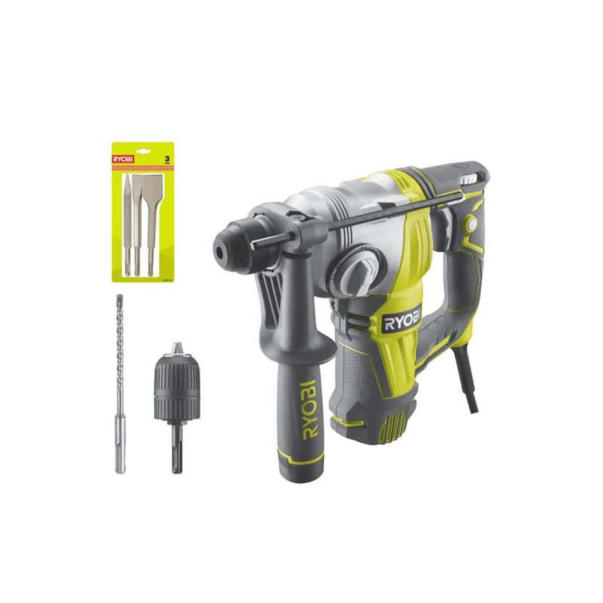 Ryobi Pack Perforateur Burineur RYOBI SDSPLUS 800W - 4 modes - RSDS800-KC - Kit 3 burins SDS+ RIOBY 1 poi