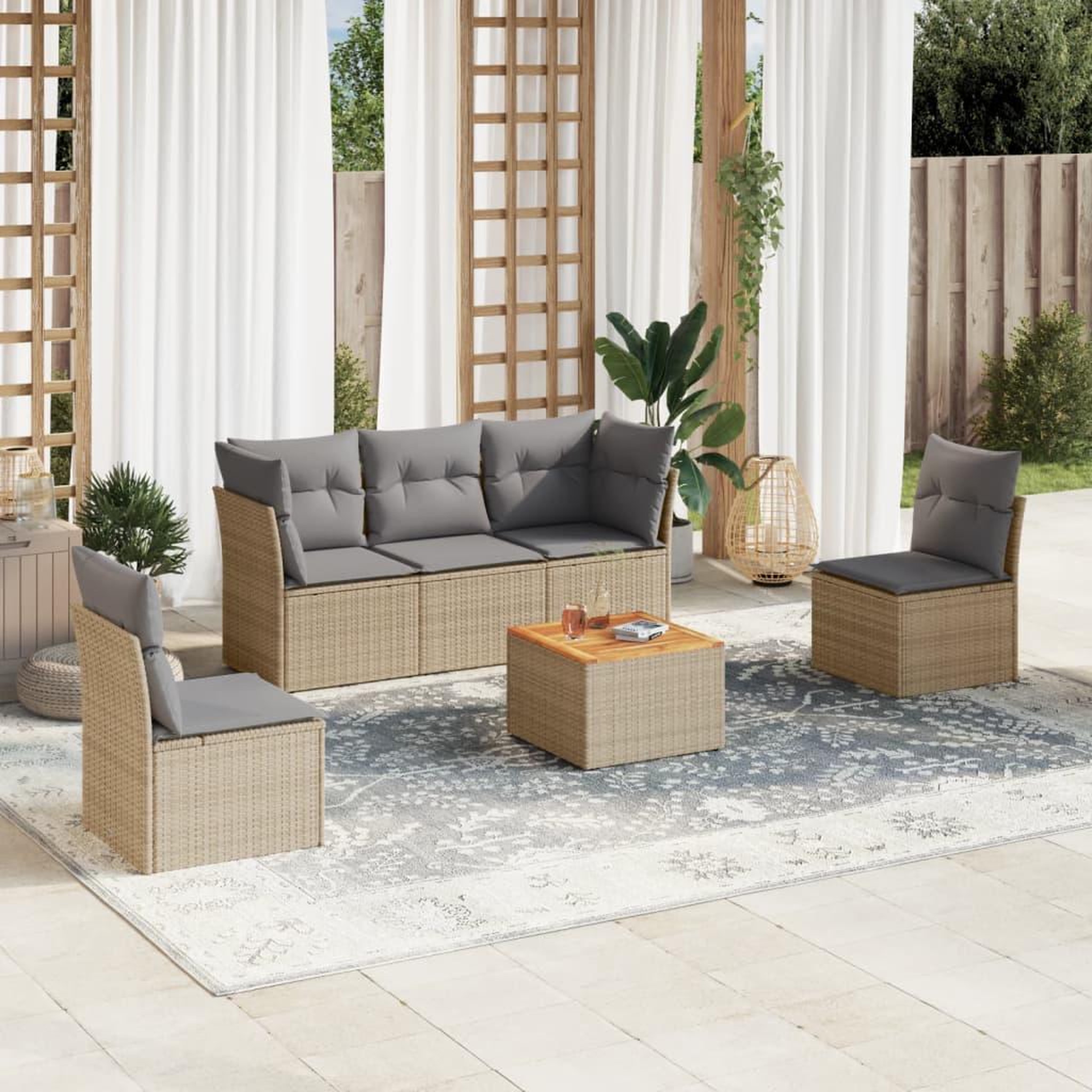 VIDAXL Salon de jardin avec coussins 6 pcs beige resine tressee