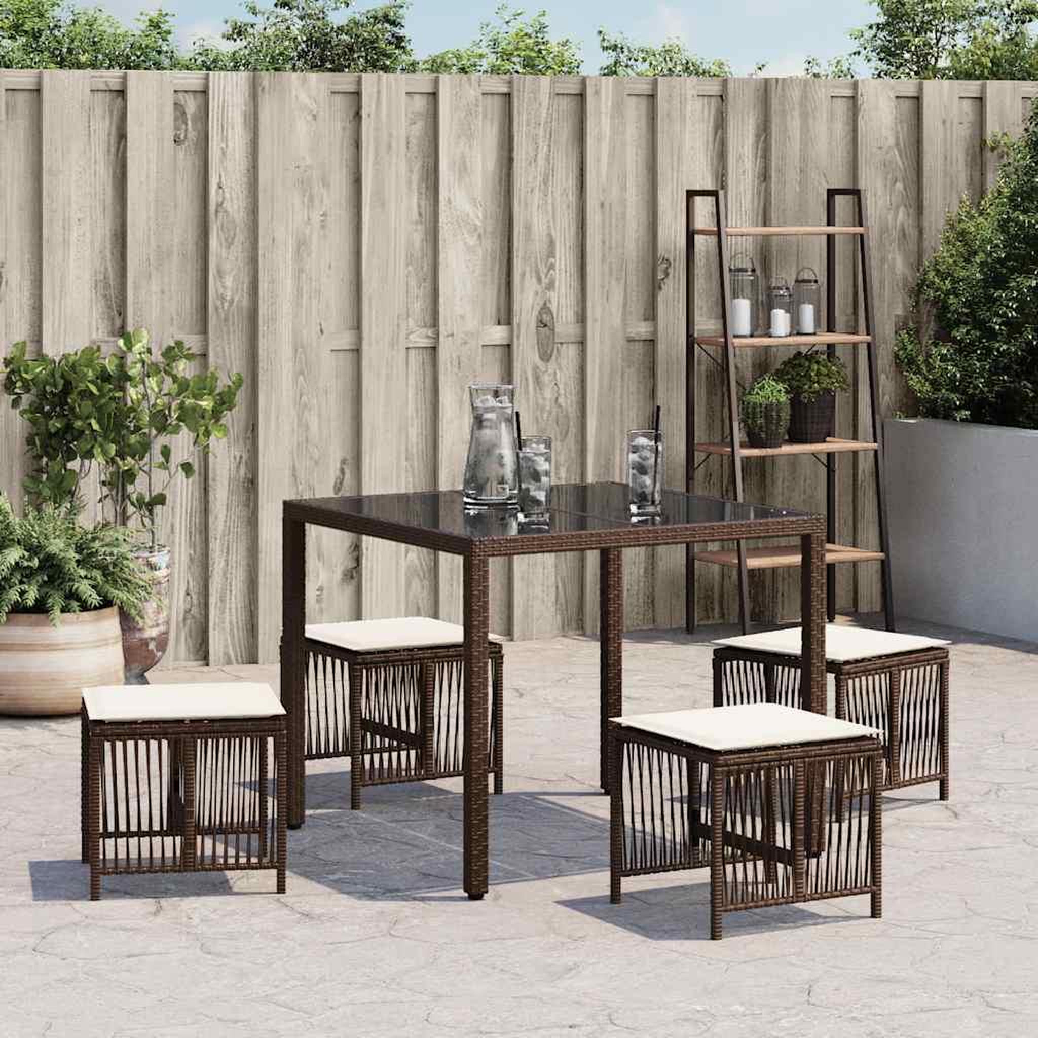 Voir la diapositive 3 : VIDAXL Tabourets de jardin et coussins lot de 4 marron resine tressee