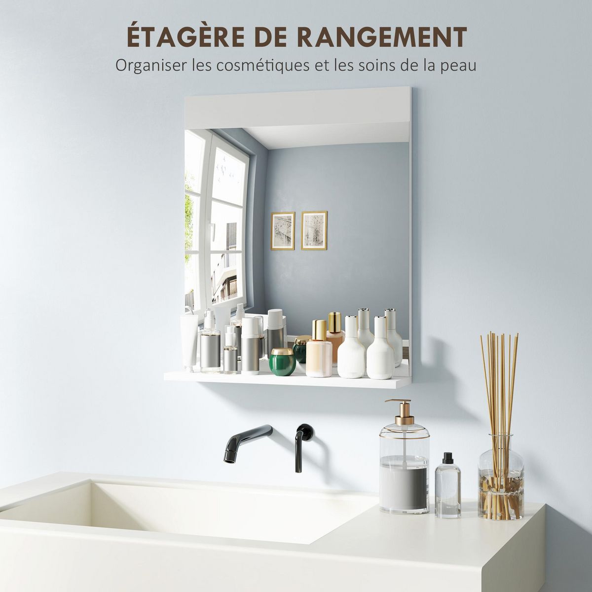 HOMCOM Miroir de salle de bain mural avec étagère intégrée - dim. 50 x 12 x 60 cm - blanc