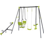 Habitat et Jardin Portique de jeu en métal avec balançoire a bascule  Lenny  - 4 agrès - Vert
