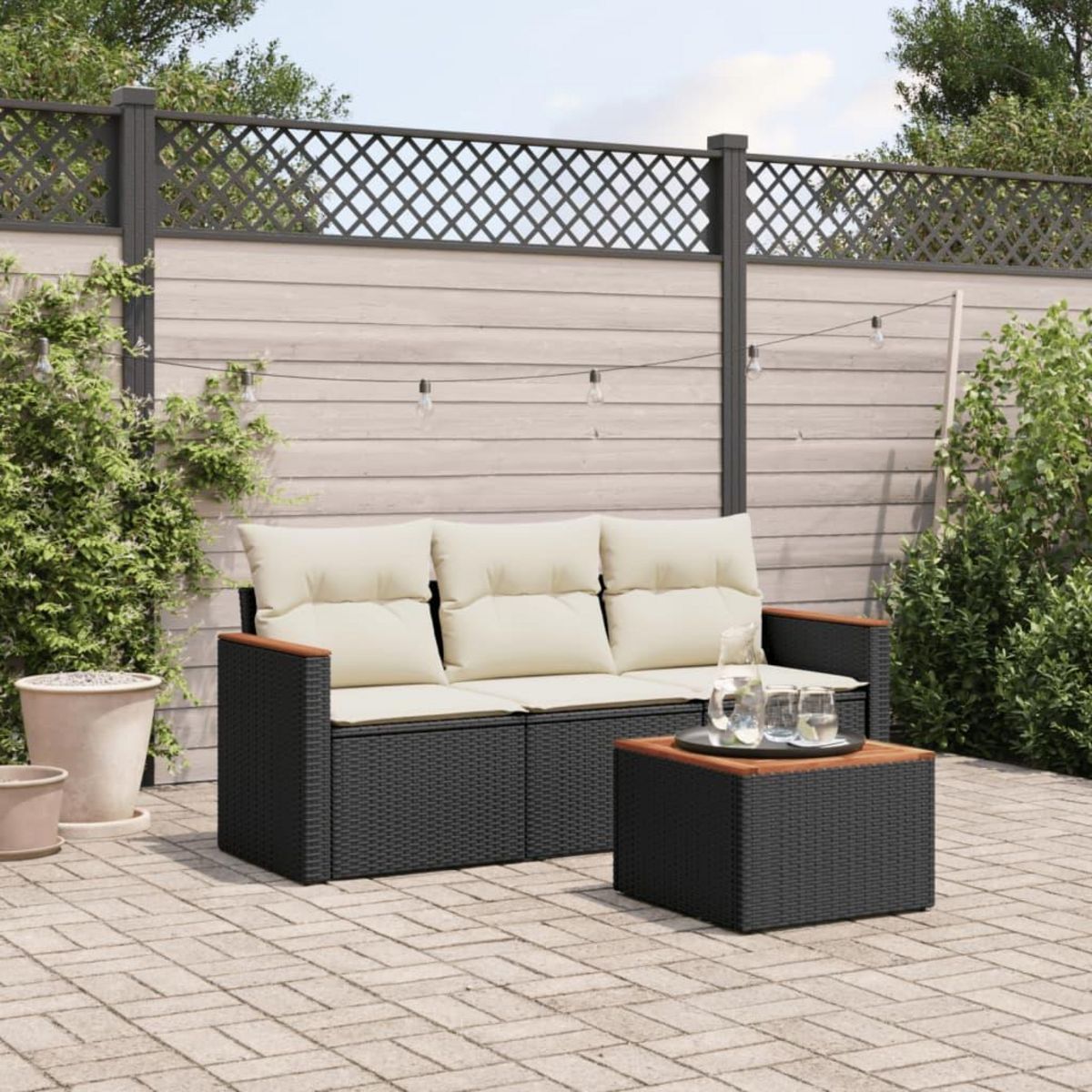 VIDAXL Salon de jardin 4 pcs avec coussins noir resine tressee