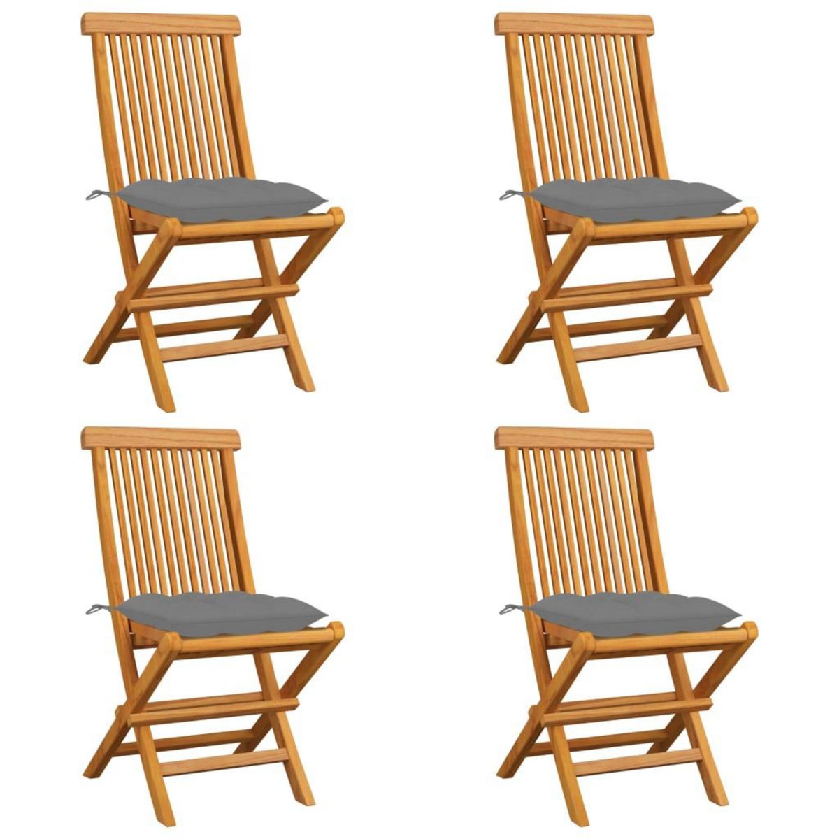 VIDAXL Chaises de jardin et coussins gris lot de 4 Bois de teck massif