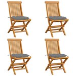 VIDAXL Chaises de jardin et coussins gris lot de 4 Bois de teck massif