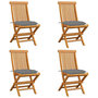 Voir la diapositive 1 : VIDAXL Chaises de jardin et coussins gris lot de 4 Bois de teck massif