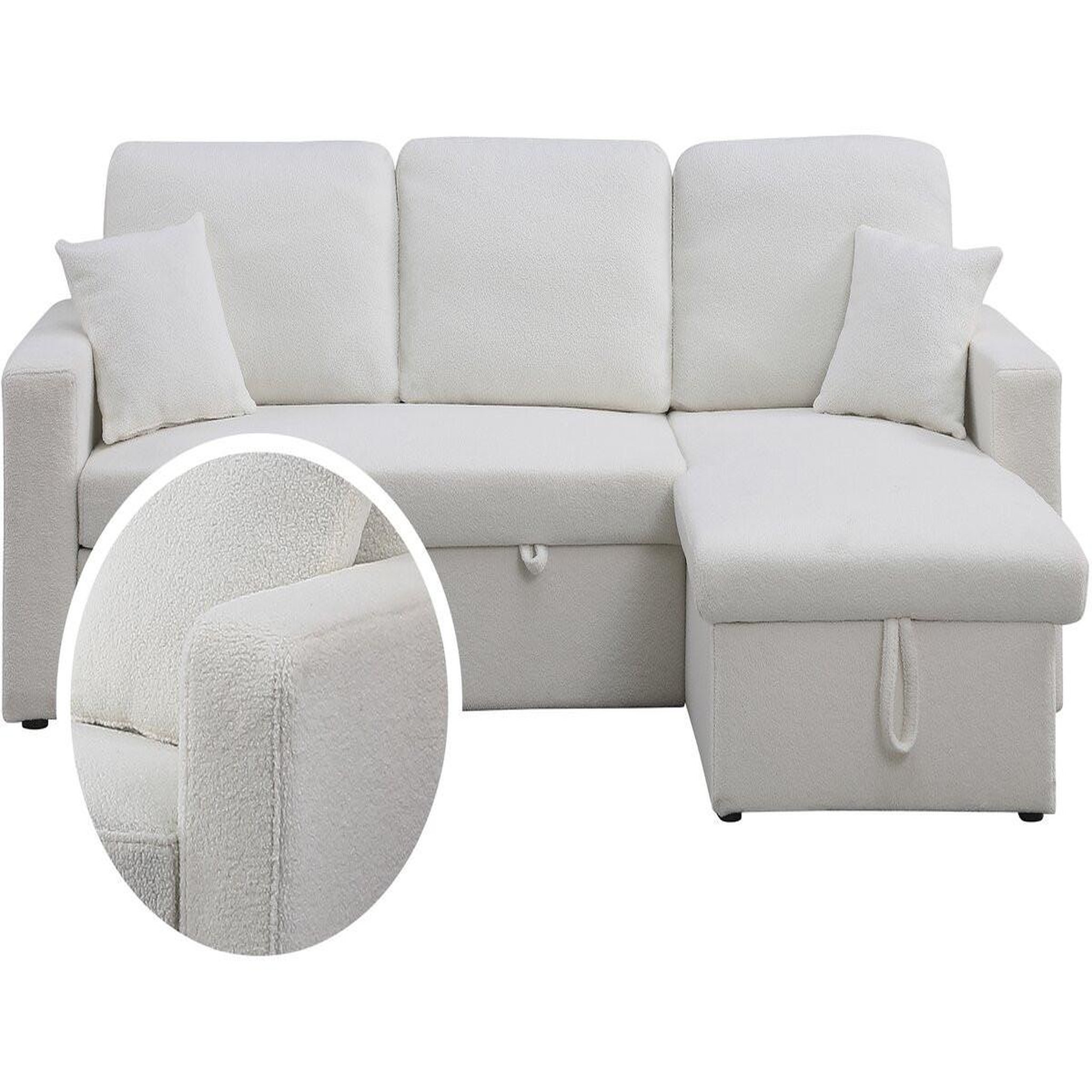 Habitat et Jardin Canapé d'angle convertible/reversible avec coffre  alain  - 3 places - bouclettes -  blanc