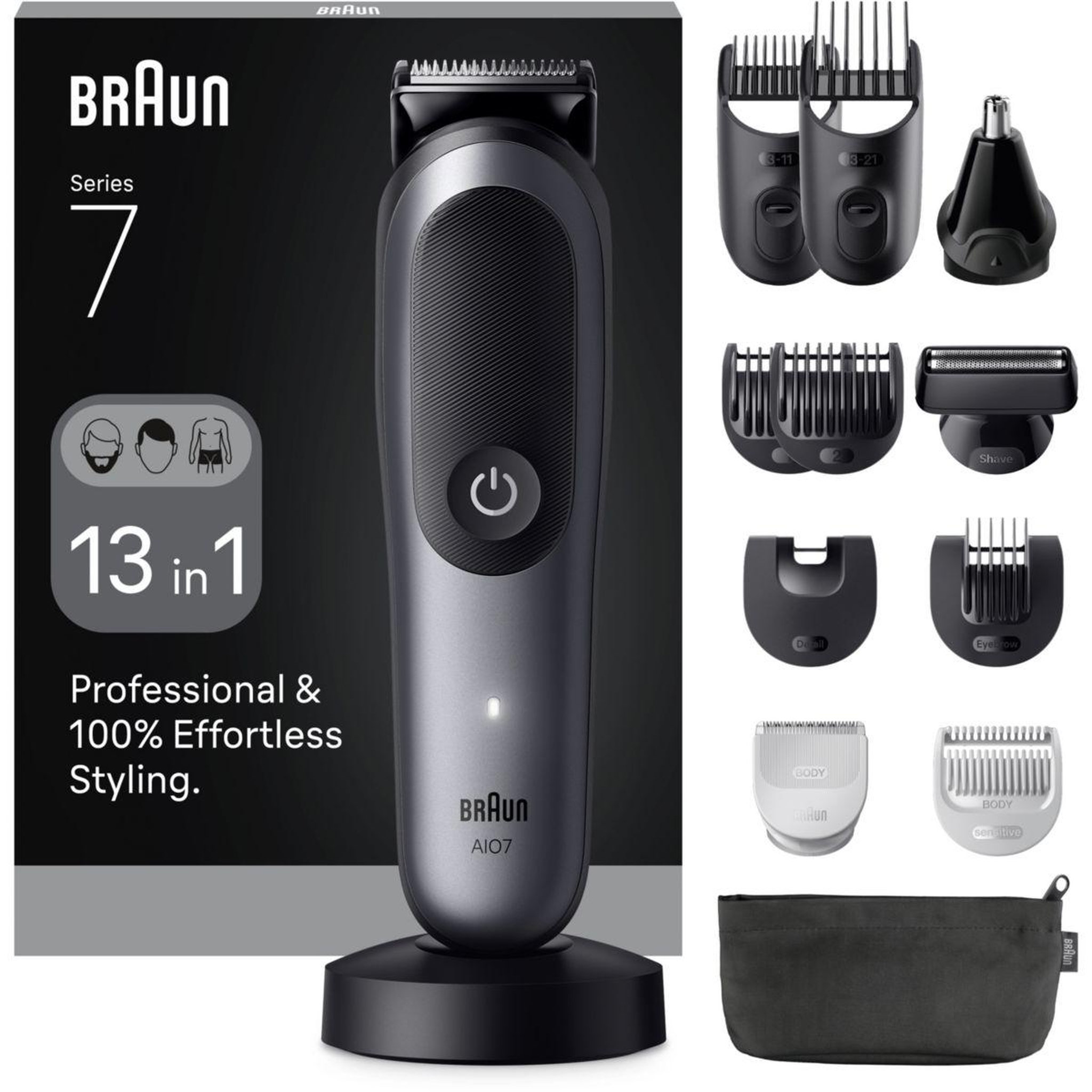 BRAUN Tondeuse multi usages aio7560, 14 hauteurs de coupe, précision 0,5 mm, autonomie 120 mn