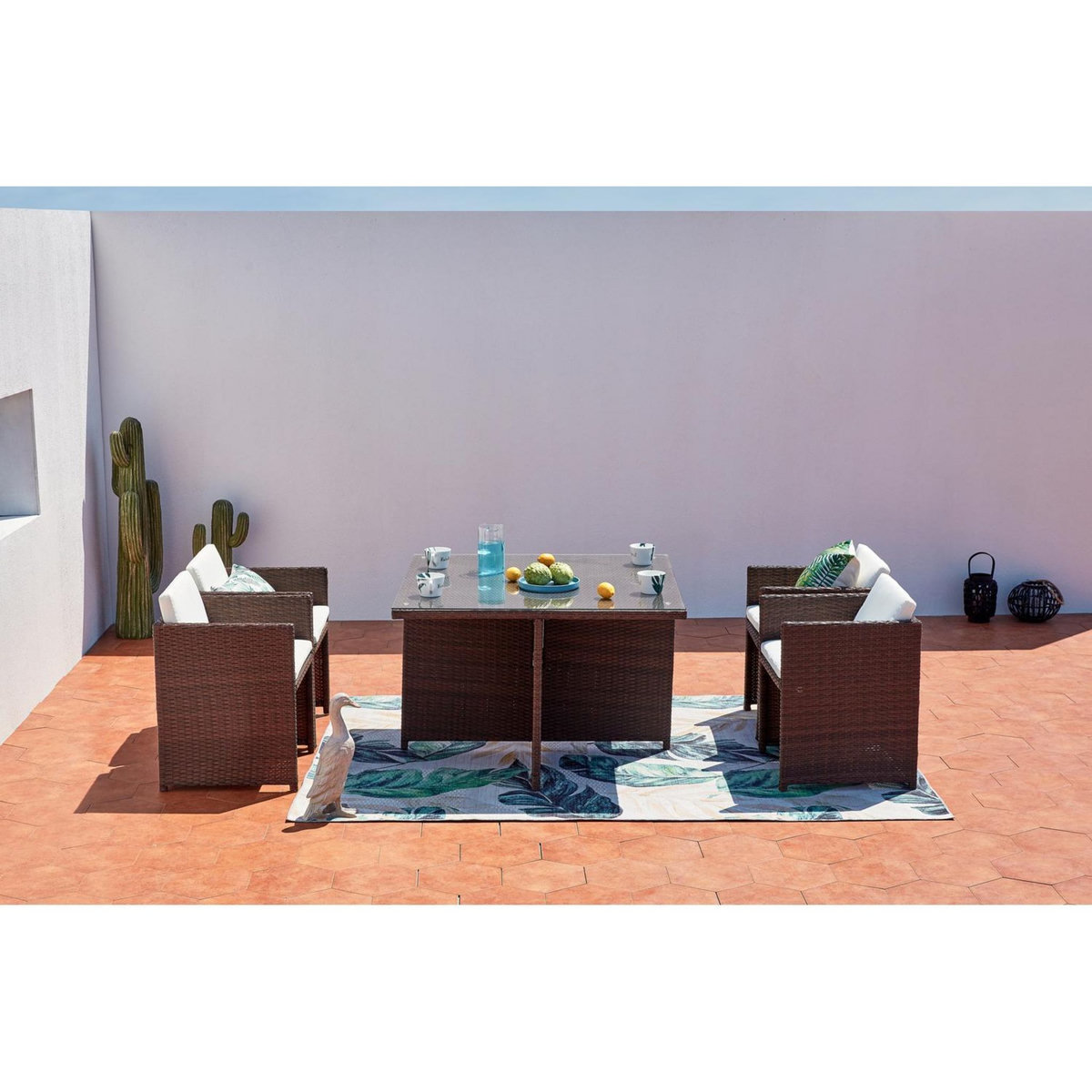 CONCEPT USINE Table et chaises 4 places encastrables résine marron-blanc MIAMI