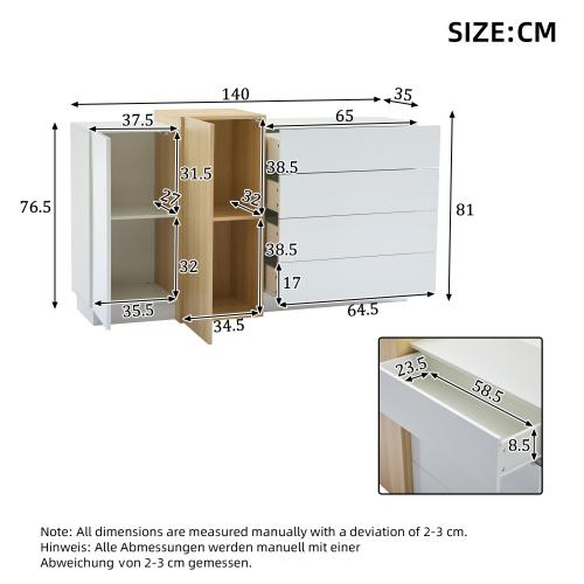 Voir la diapositive 3 : MERAX Buffet 2 porte(s) 4 tiroir(s) - 140 cm blanc mdf