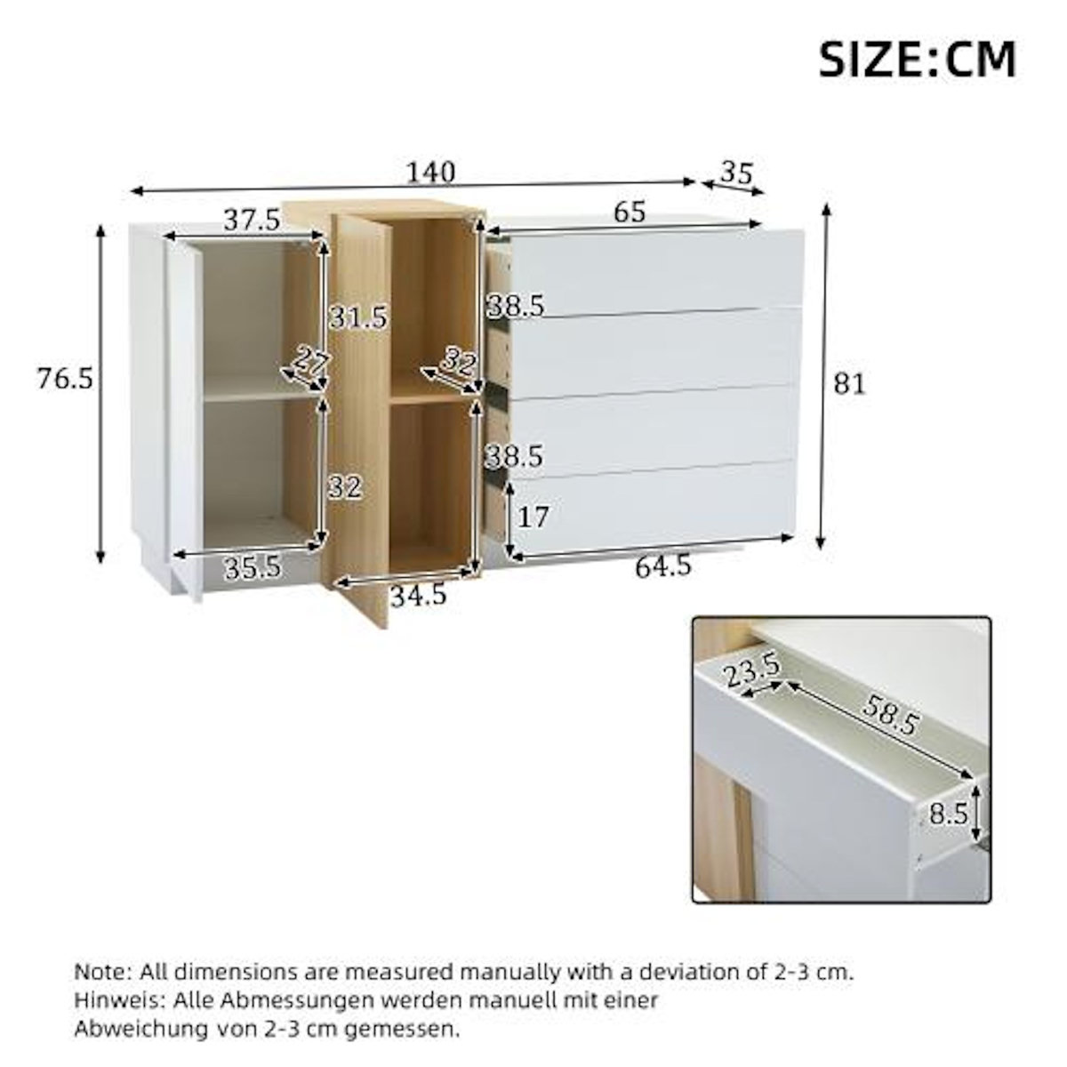 MERAX Buffet 2 porte(s) 4 tiroir(s) - 140 cm blanc mdf