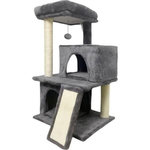 MARKET24 FLOPI Arbre a chat gris foncé- 44,5 x 48 x 86 cm - Gris foncé - 1 plateforme, 1 balle de jeu, 2 niches, 1 rampe