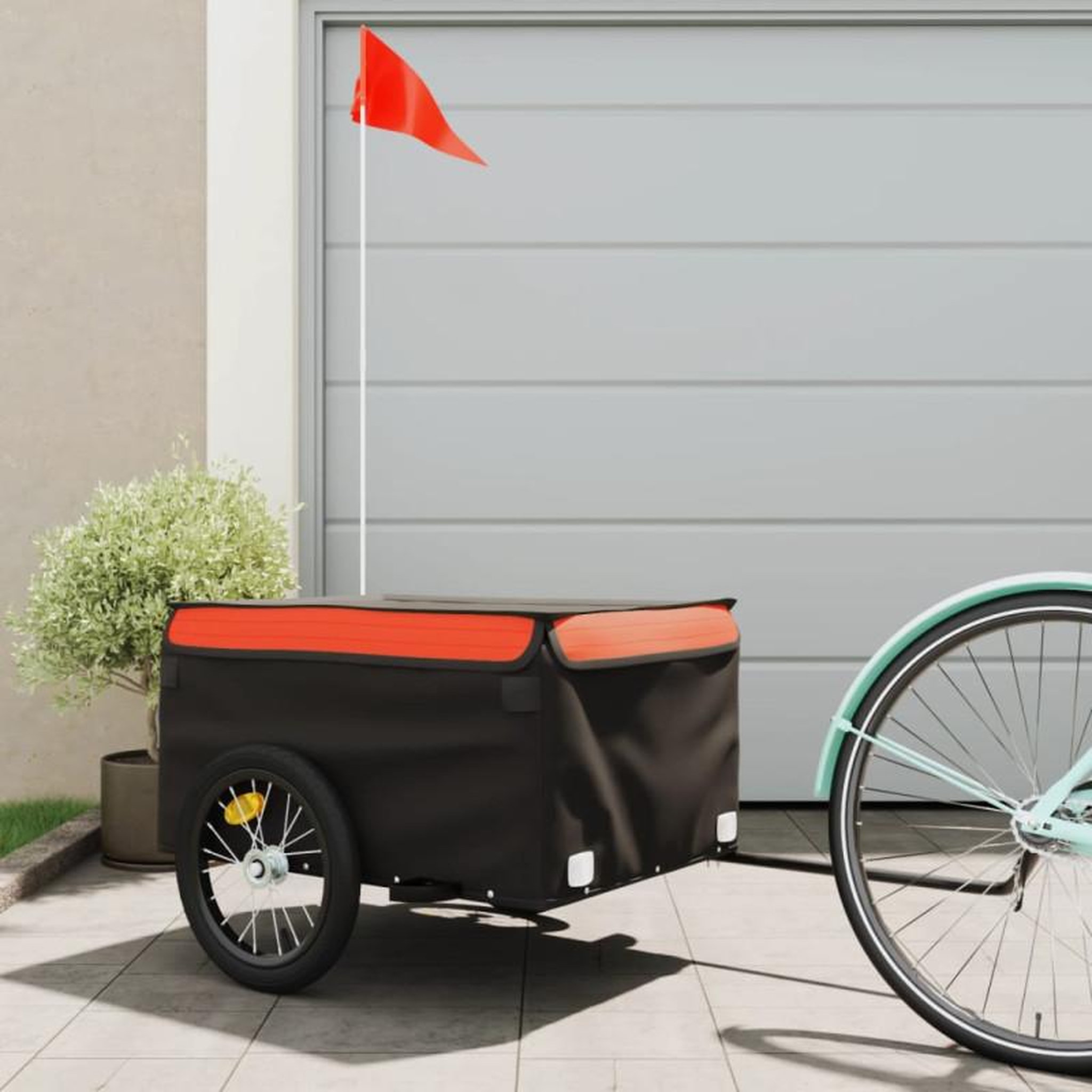 VIDAXL Remorque de vélo noir et orange 45 kg fer
