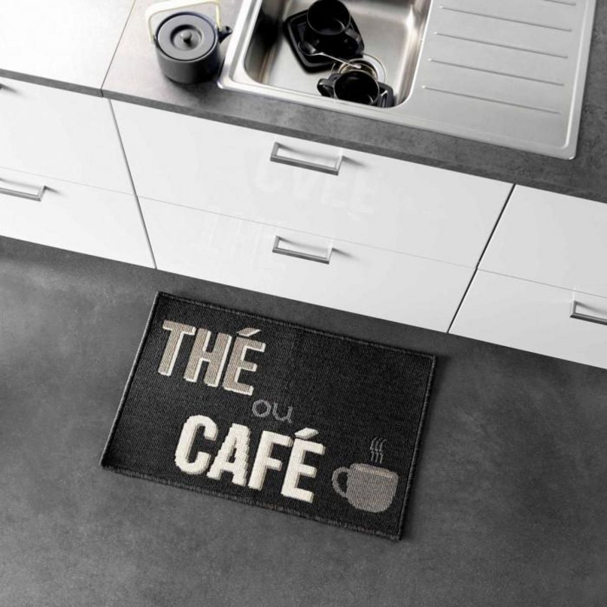 Paris Prix Tapis de Cuisine  Breakfast  50x80cm Noir