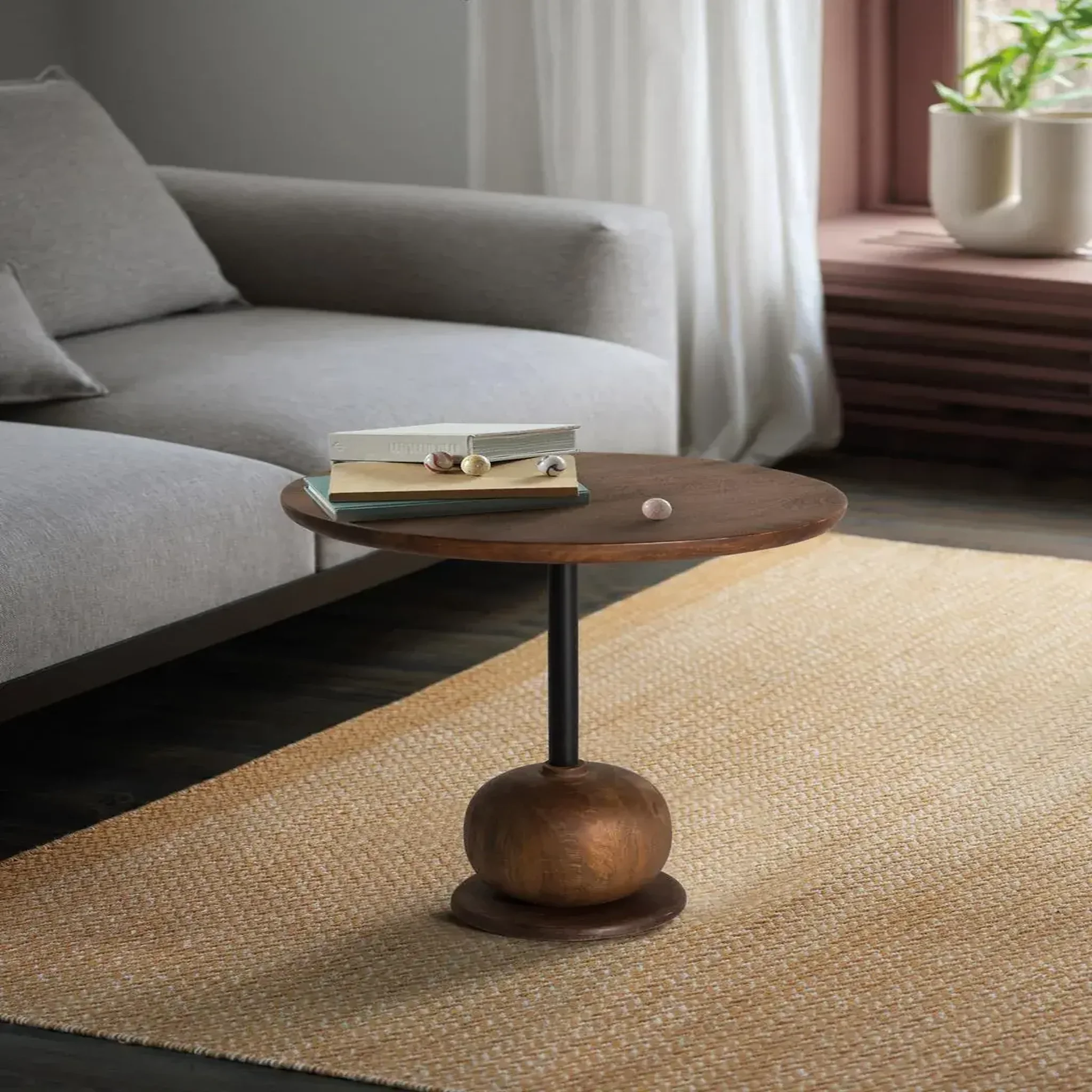 Voir la diapositive 2 : GINER Y COLOMER SL Table d'appoint en bois de manguier 45 cm style rustique moderne