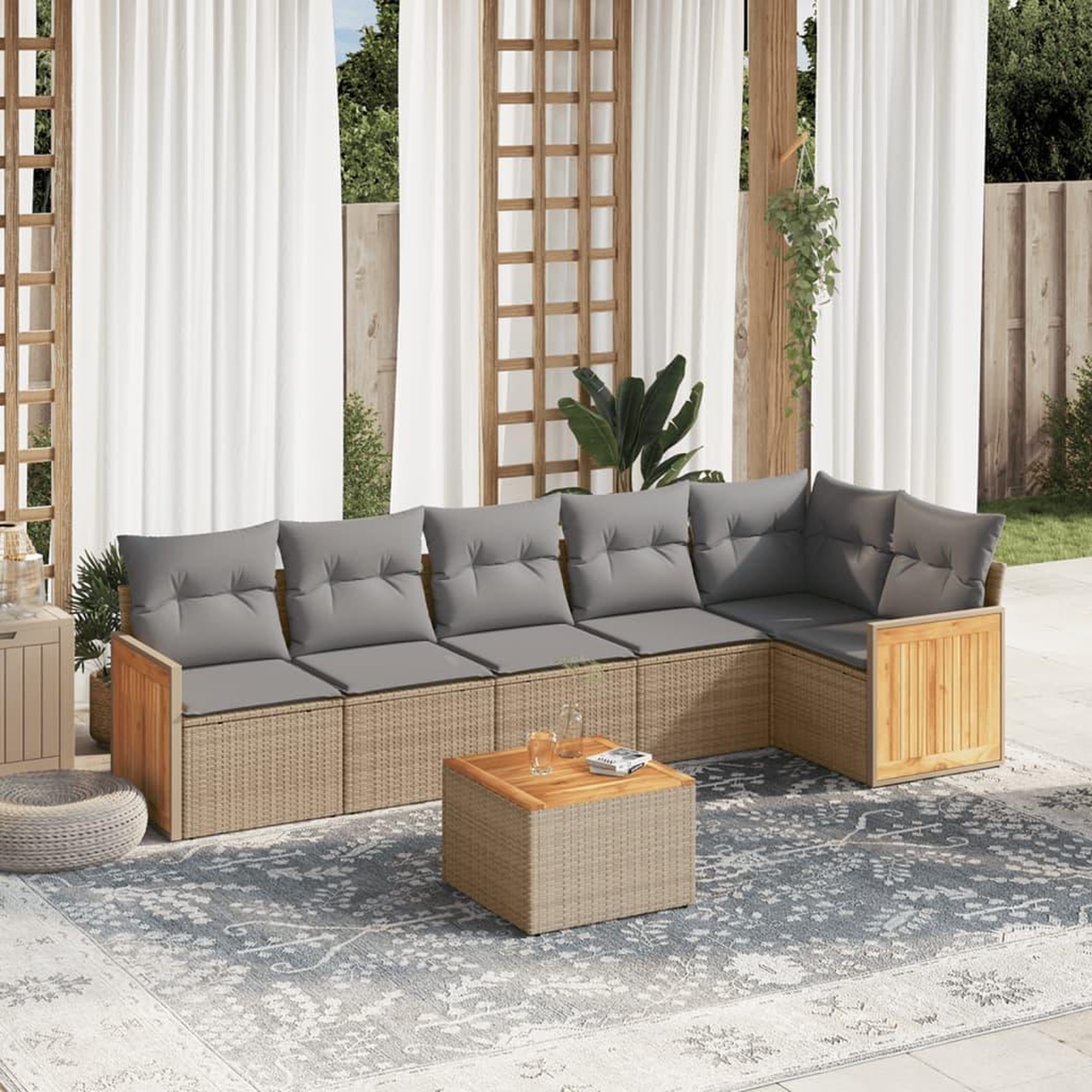 VIDAXL Salon de jardin avec coussins 7 pcs beige resine tressee