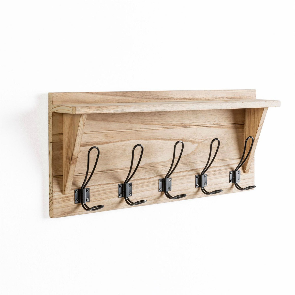 VS VENTA-STOCK Porte-manteau mural Xico en bois de paulownia, 5 crochets