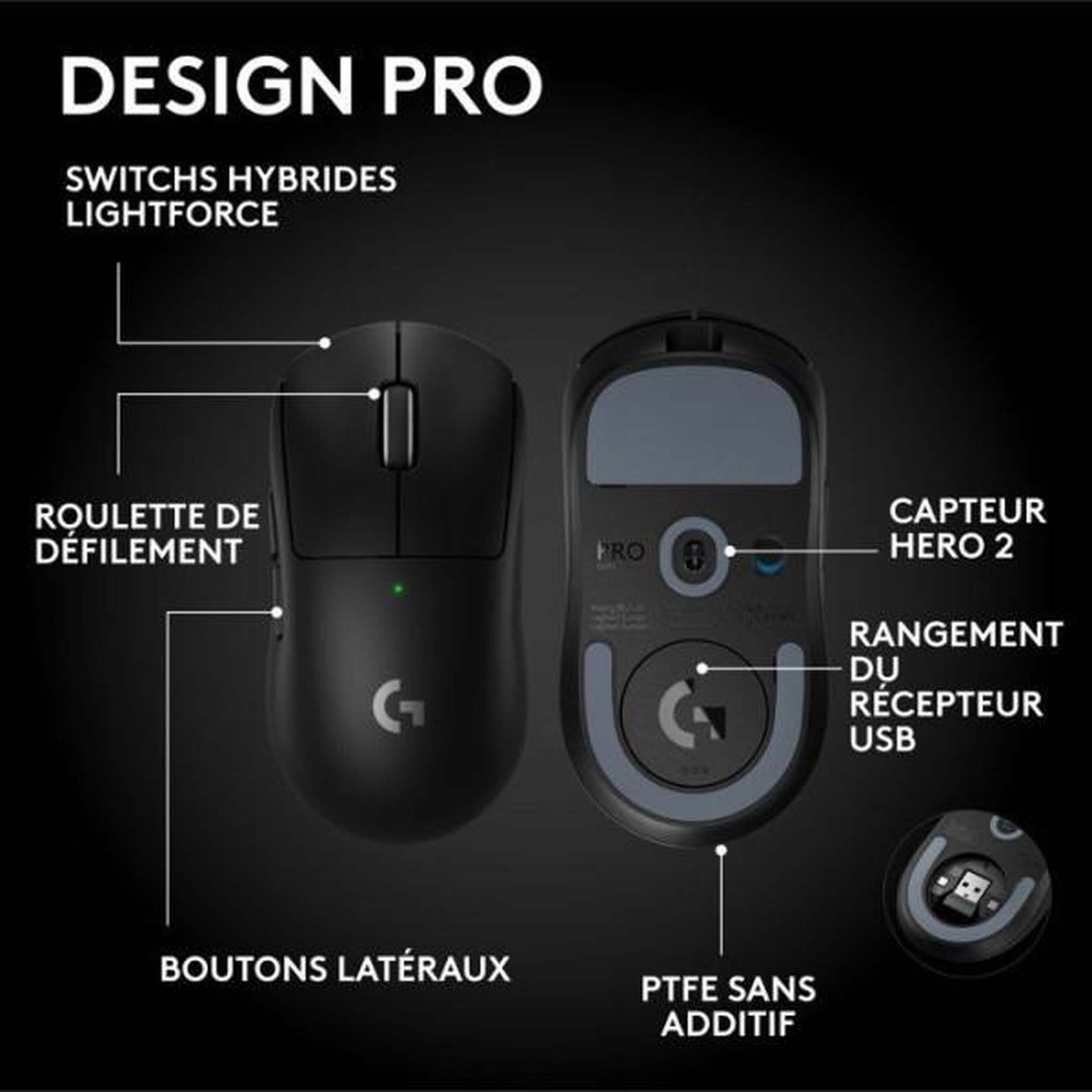 Voir la diapositive 6 : Logitech Souris gamer sans fil pro x superlight 2 se noir
