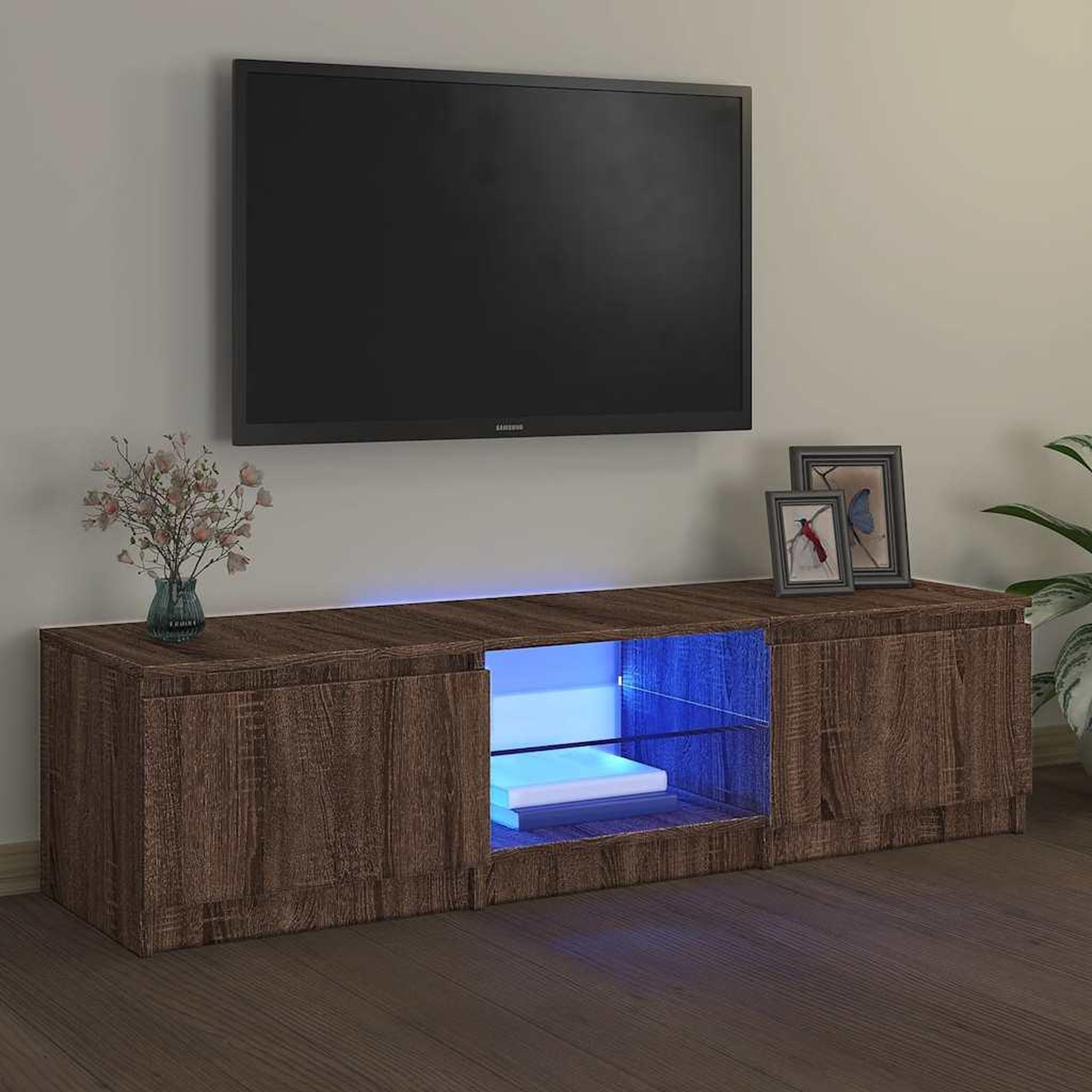 Voir la diapositive 1 : VIDAXL Meuble TV avec lumieres LED Chene marron 140x40x36 cm