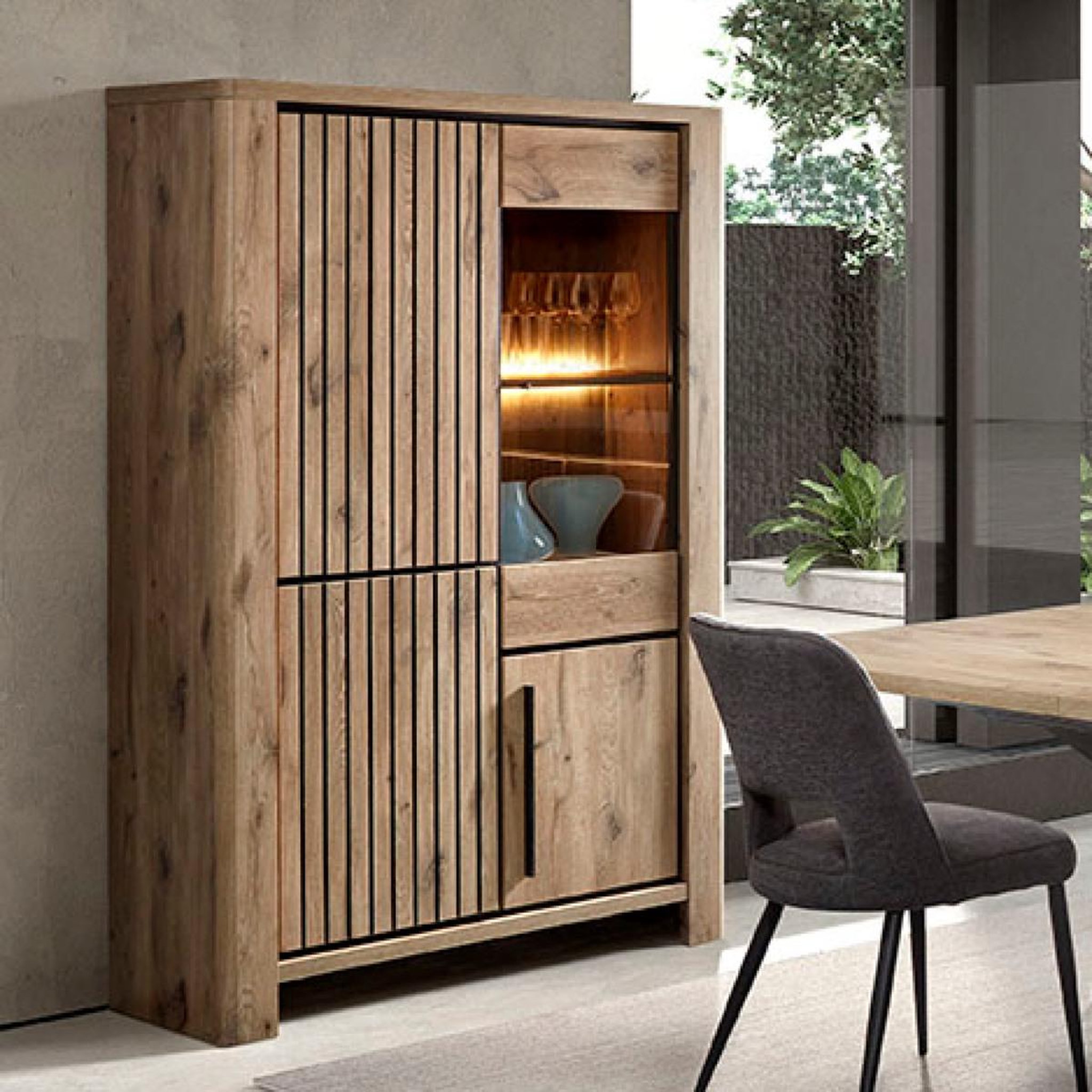 Voir la diapositive 2 : JLC KREATION Vitrine avec led 120cm couleur chêne clair santorini