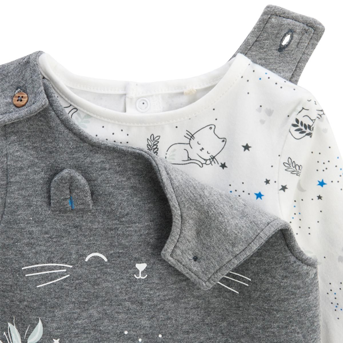 Petit Béguin Ensemble salopette bébé en molleton et t-shirt Chatmallow