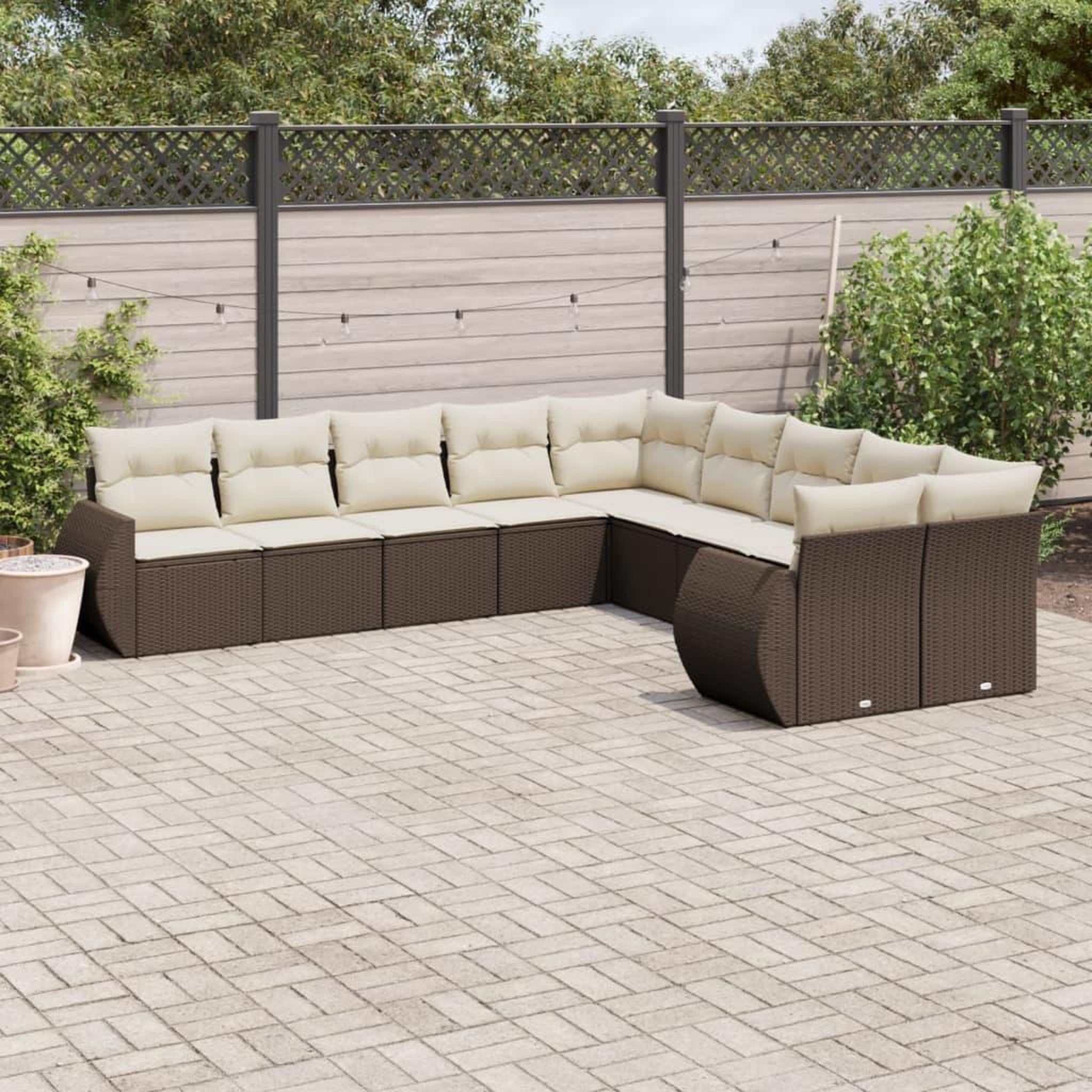 VIDAXL Salon de jardin 10 pcs avec coussins marron resine tressee